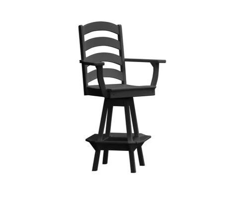 A & L Furniture Ladderback Swivel Bar Chair with Arms - Modern Counter Height Stool for Kitchen Island, Breakfast Nook & Home Bar