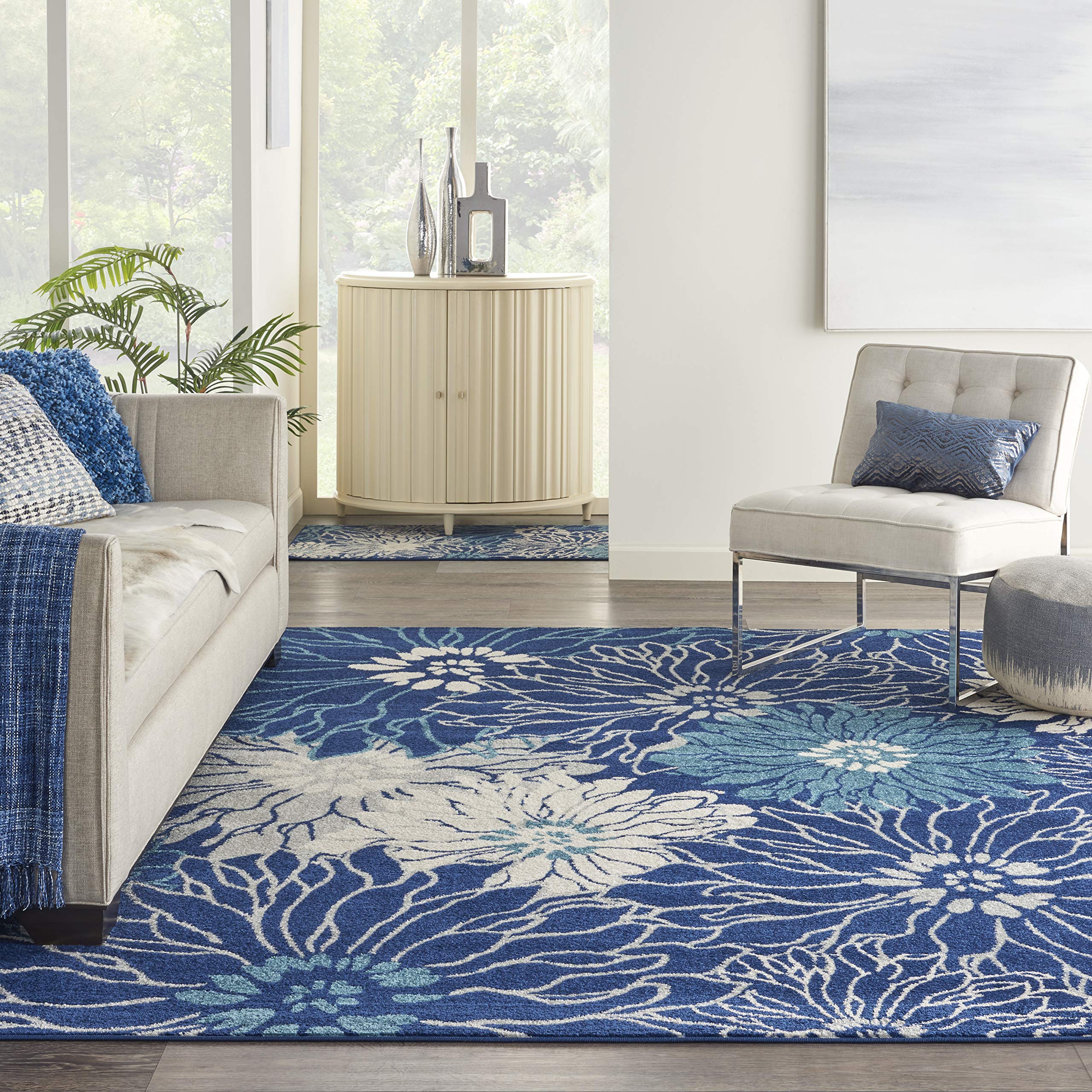 Nourison Passion Navy/Ivory 8' x 10' Floral Farmhouse Area Rug - Non-Shedding, Easy to Clean - Perfect for Bedroom, Living Room, Dining Room & Kitchen Decor (8x10)