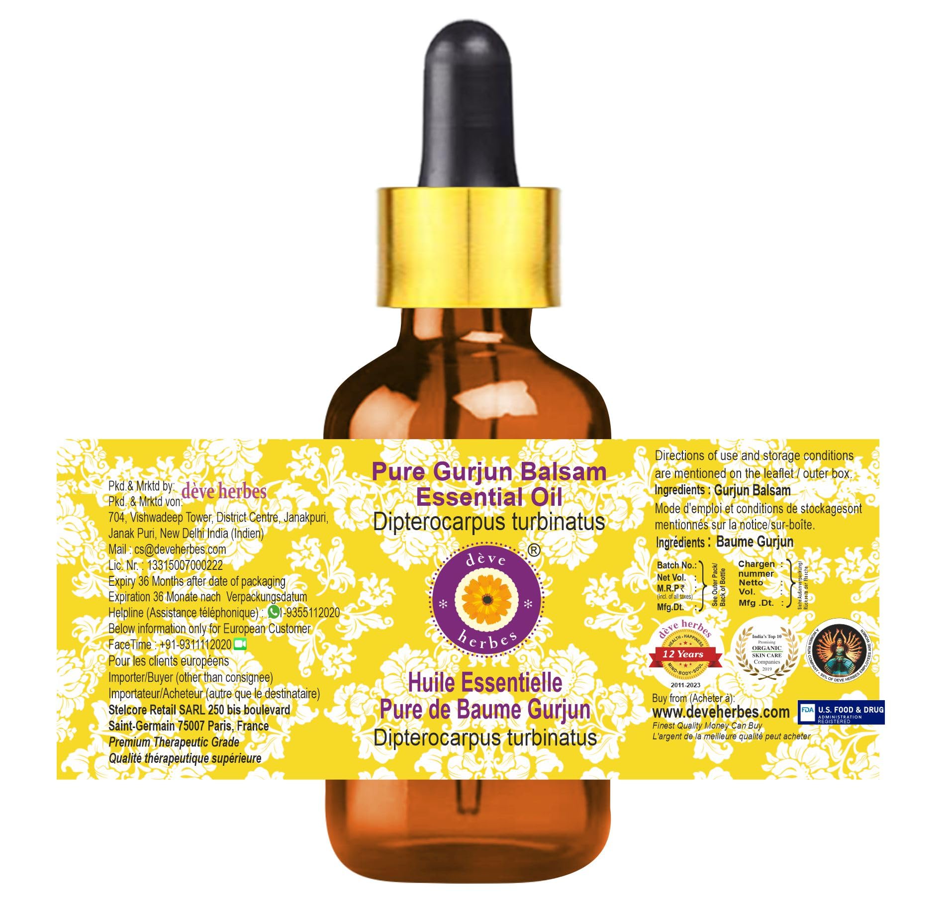 Pure Gurjun Balsam Essential Oil (Dipterocarpus turbinatus) - 5ml Steam Distilled with Glass Dropper - Natural Aromatherapy Oil for Relaxation, Massage & DIY Skincare