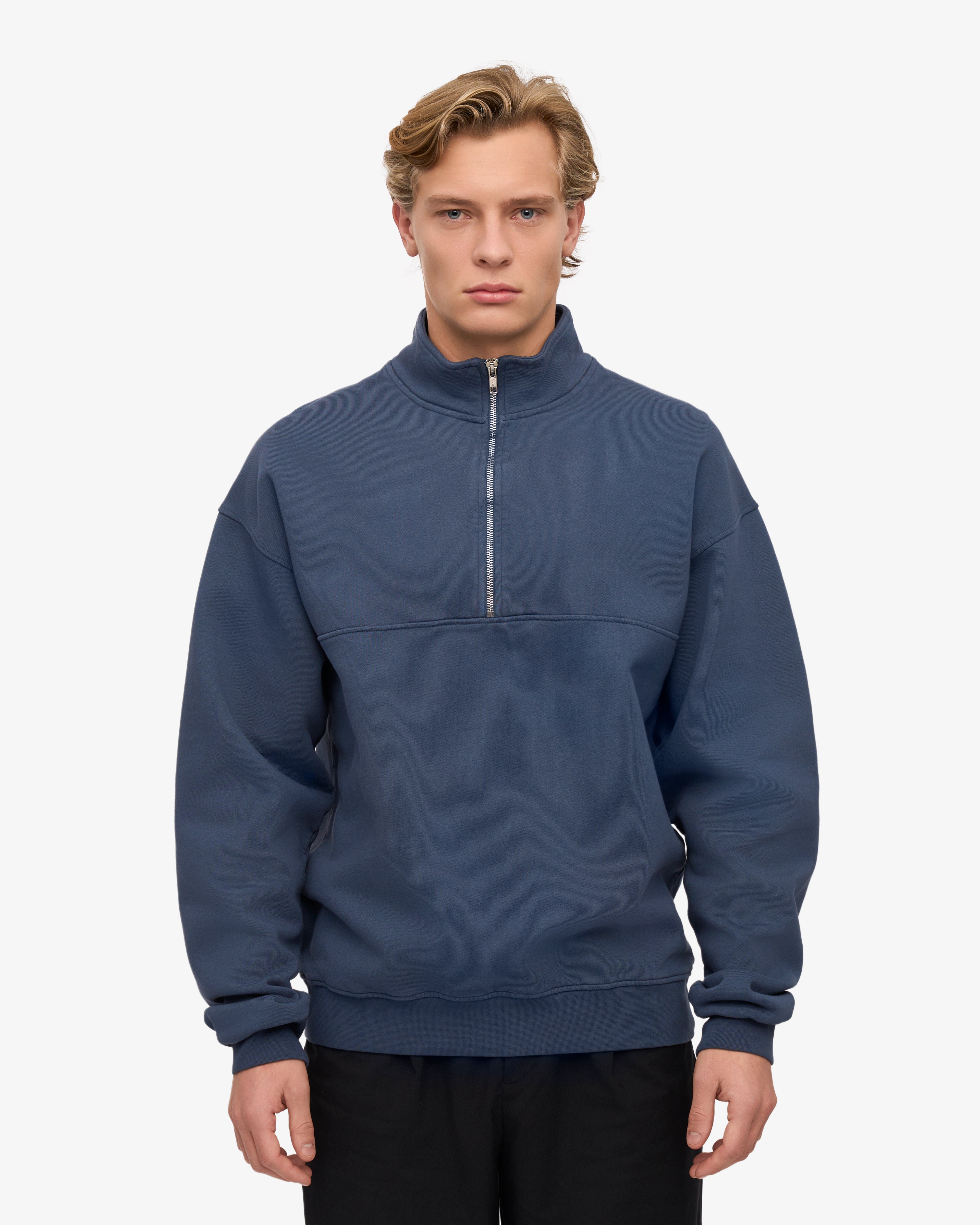 Organic Quarter Zip Sweatshirt for Men - Soft & Breathable Petrol Blue Pullover - Perfect for Casual Wear, Outdoor Activities & Layering