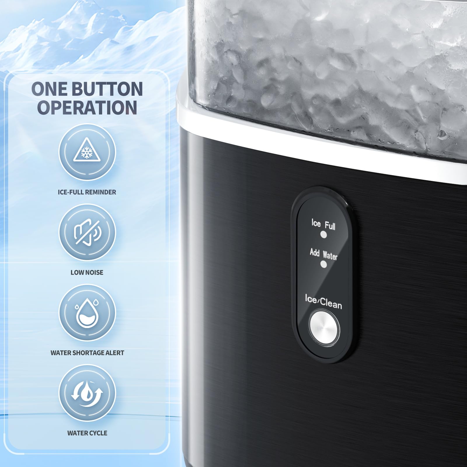 Portable Countertop Ice Maker with Soft Chewable Pellet Ice - 36Lbs/24H Self-Cleaning Sonic Ice Machine, One-Touch Operation for Kitchen, Office, Bar, RV - Stainless Steel Black Design