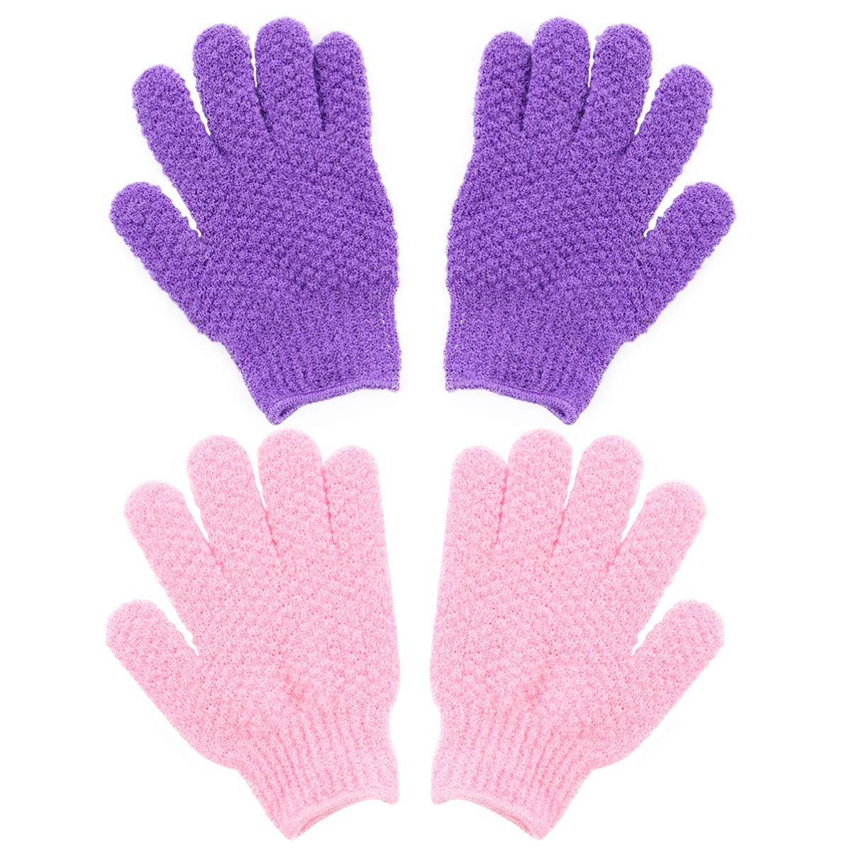 EXCEART 4 Pack Exfoliating Bath Gloves - Soft Shower Scrub Mitts for Body & Face, Reusable Five Finger Exfoliator Gloves for Dead Skin Removal, Polyester Spa & Shower Accessories - Perfect for Home Spa, Dry Brushing & Sensitive Skin Care