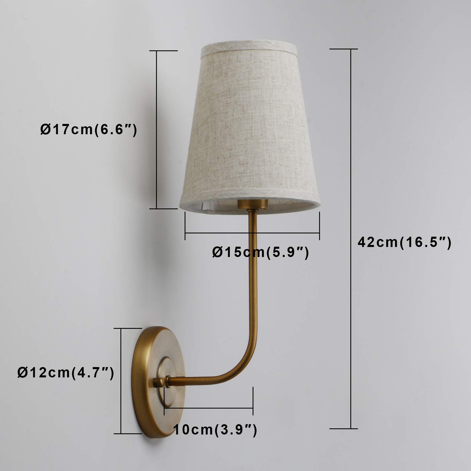 Vintage Brass Wall Sconces Set of 2 - Linen Shade Bathroom Vanity Lights for Bedroom & Living Room