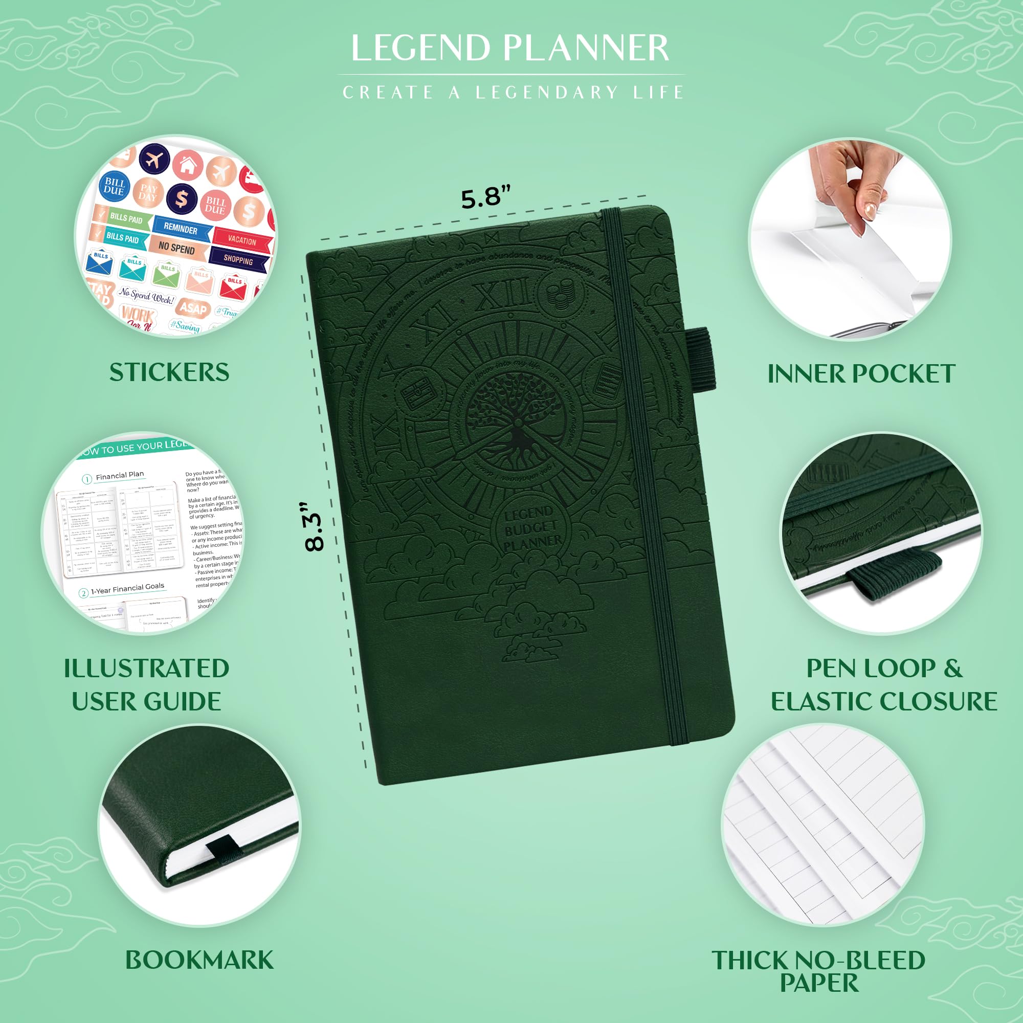 Budget Planner Notebook - Expense Tracker for Monthly Budgeting & Finance Organization (Dark Green) - Perfect for Home & Office Use