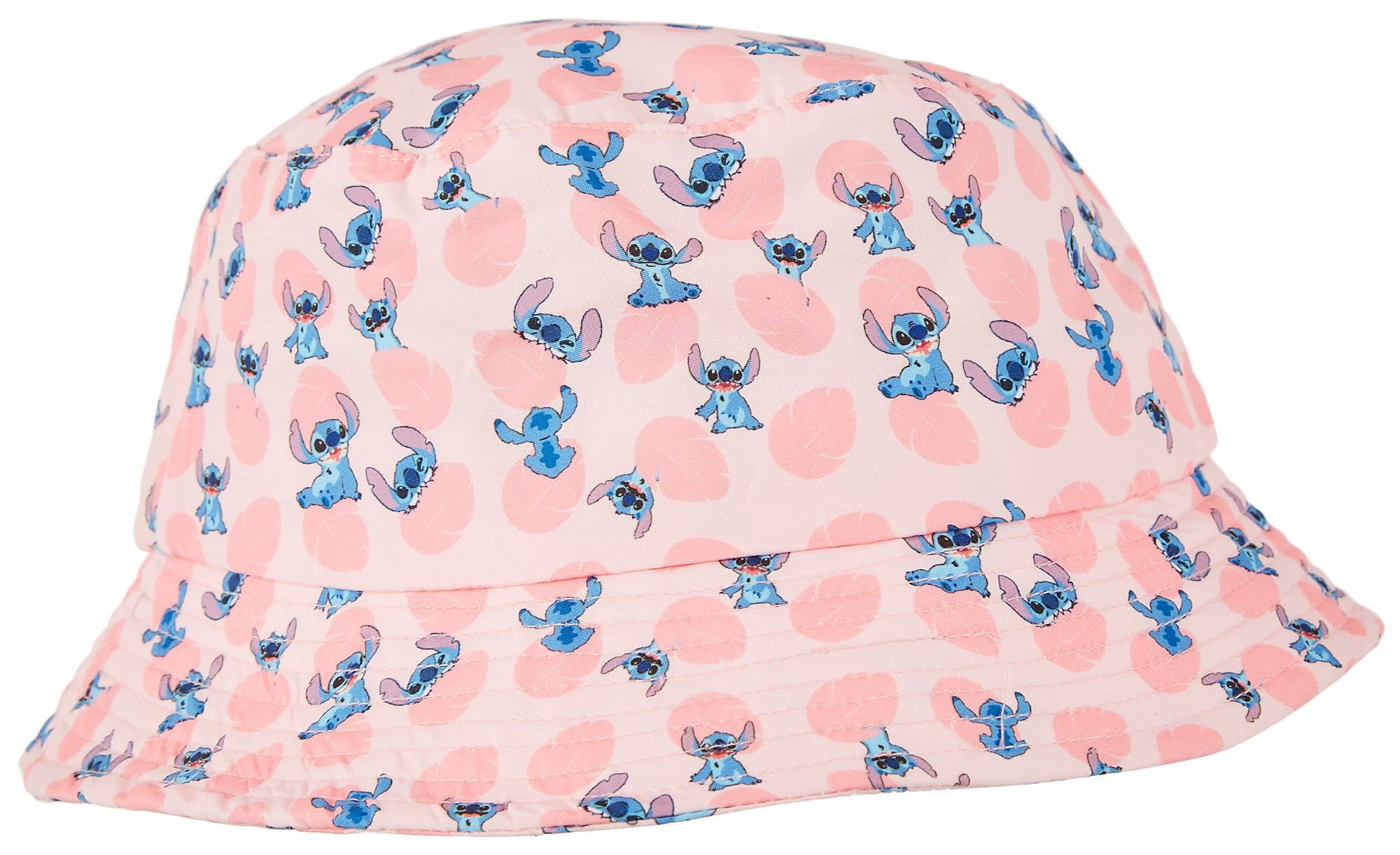 Disney Stitch Leaf All Over Print (AOP) Bucket Hat in Pink - Cute Summer Beach Hat for Women & Girls, Perfect for Vacation, Outdoor Activities, and Cosplay