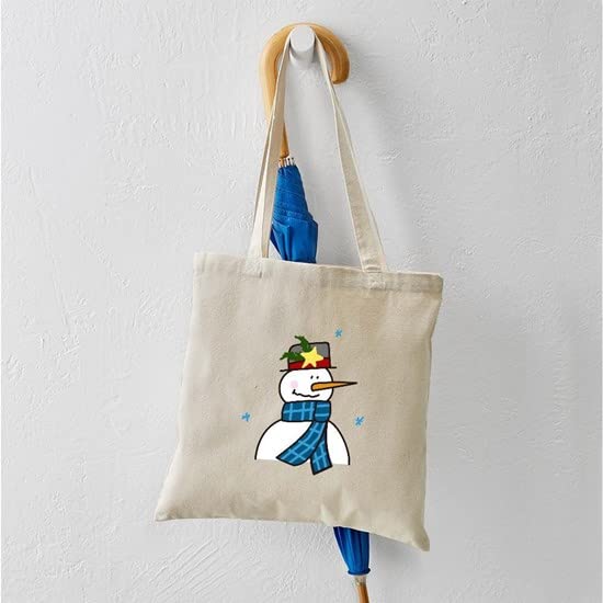 Winter Snowman Tote Bag - Natural Canvas Reusable Shopping Bag for Groceries, Beach & Holiday Gifts | Eco-Friendly & Durable