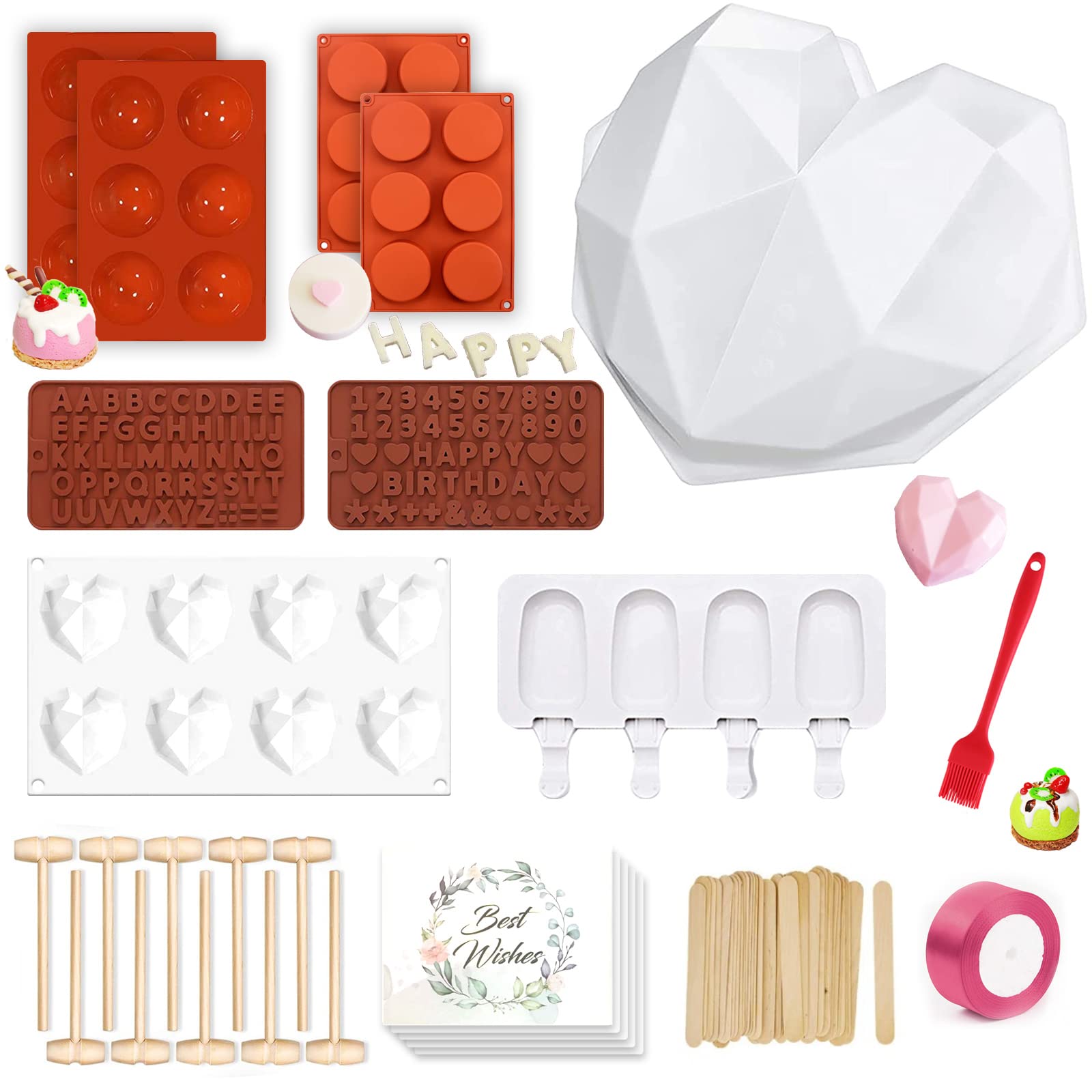 Premium Silicone Chocolate Molds Set - Large Breakable Heart, 2.6