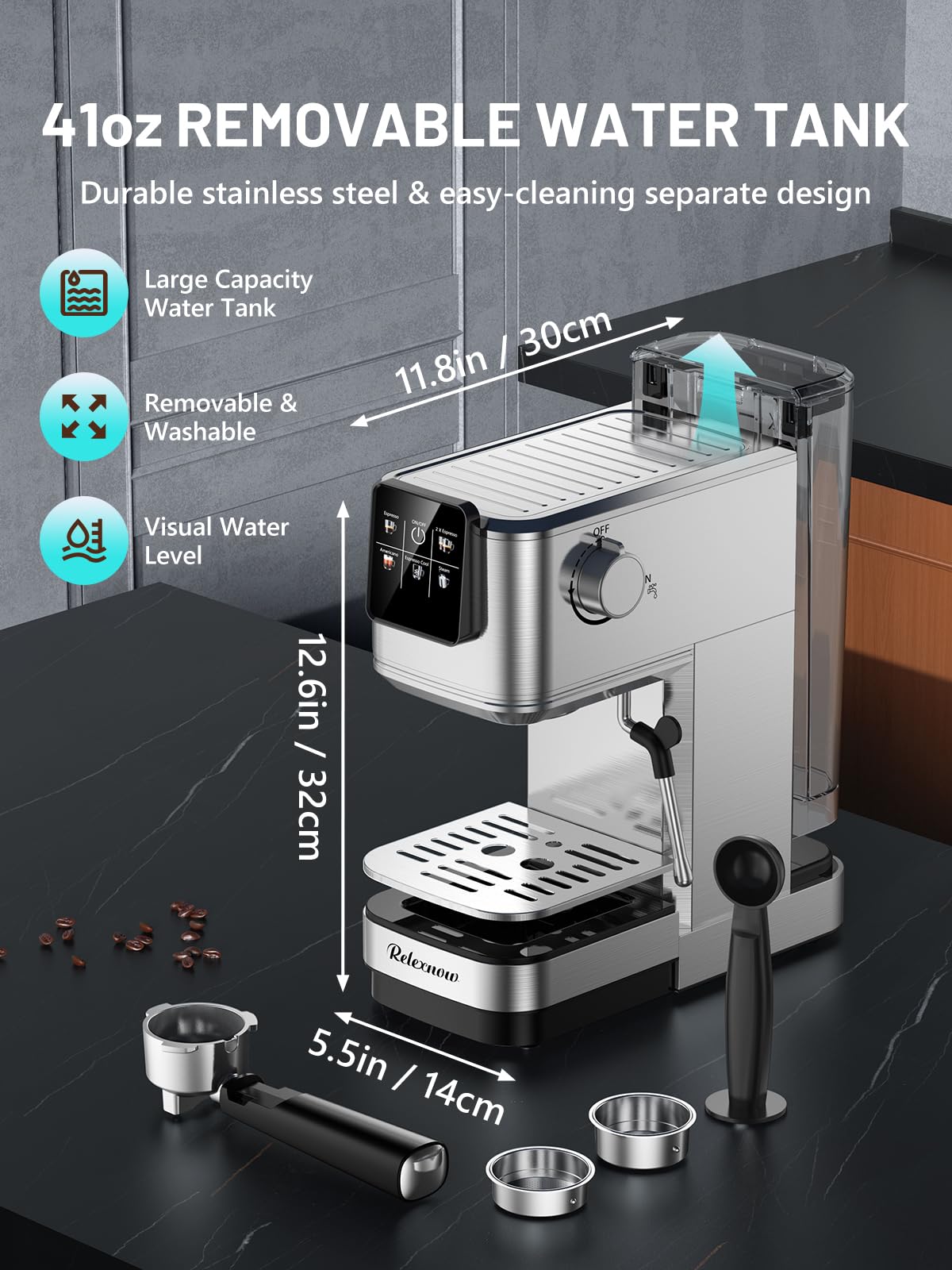 20 Bar Professional Espresso Coffee Machine with Milk Frother - Compact Stainless Steel Coffee Maker for Hot & Iced Cappuccino, Latte - Perfect for Home, Office and Coffee Shop Use