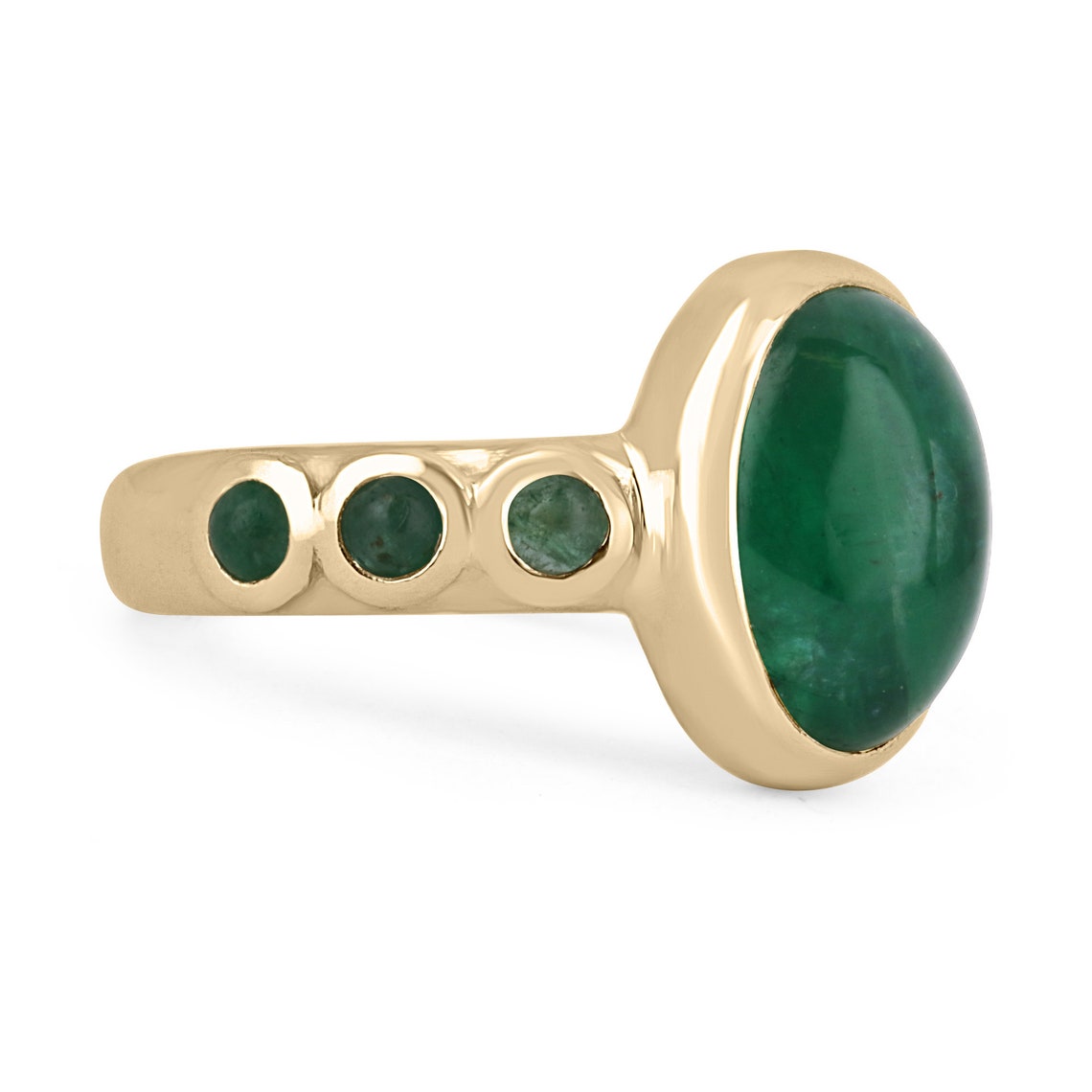 3.87tcw 14K Natural Emerald Cabochon Pinky Multi Gemstone Shank Unisex Gold Ring for Women & Men - Perfect for Engagement, Wedding, Anniversary & Everyday Wear