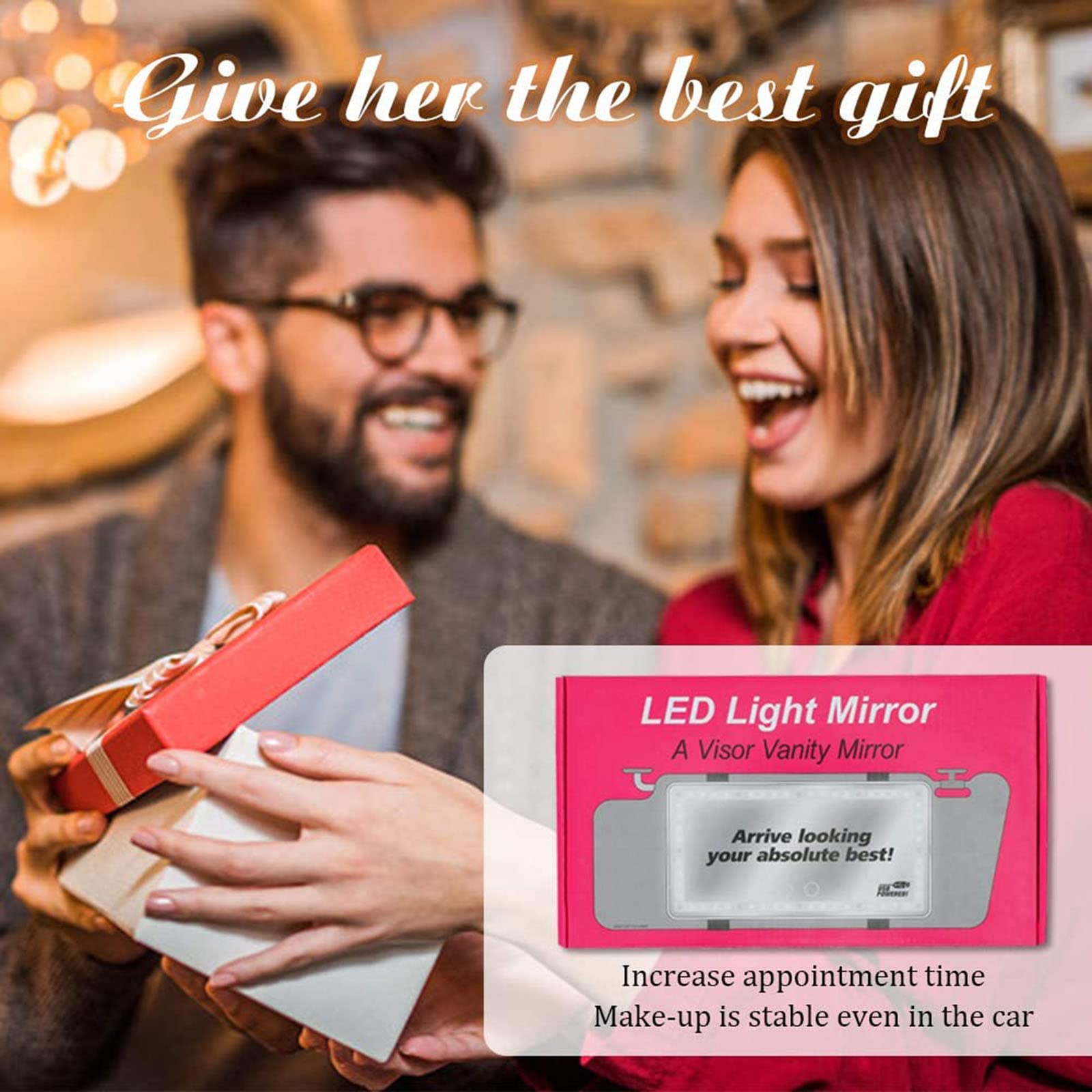 Rechargeable LED Car Visor Mirror with 3 Light Modes & Dimmable Touch Screen - Clip-on Sun Visor Vanity Mirror for Trucks & Cars - Perfect for Women & Girls (White) - Ideal for Makeup, Baby Monitoring & Road Safety