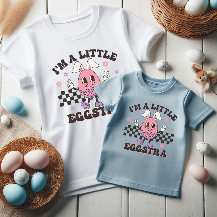 Mom and Baby Matching T-Shirts - Cute Egg Design in White & Blue - Perfect for Easter, Family Photos & Special Occasions