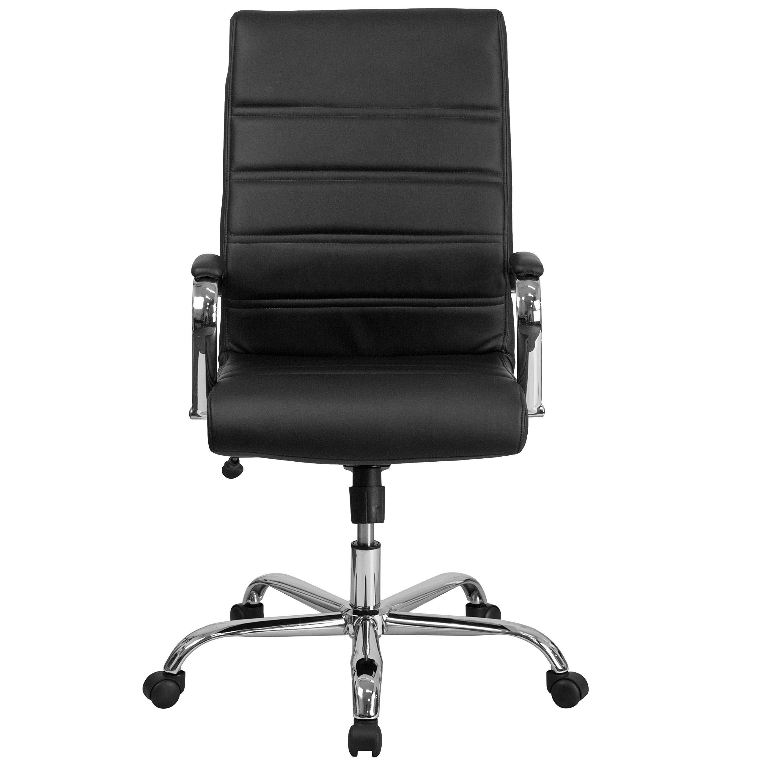 Whitney High-Back LeatherSoft Office Chair - Adjustable Swivel Desk Chair with Armrests, Black/Chrome - Perfect for Home & Office Workspaces