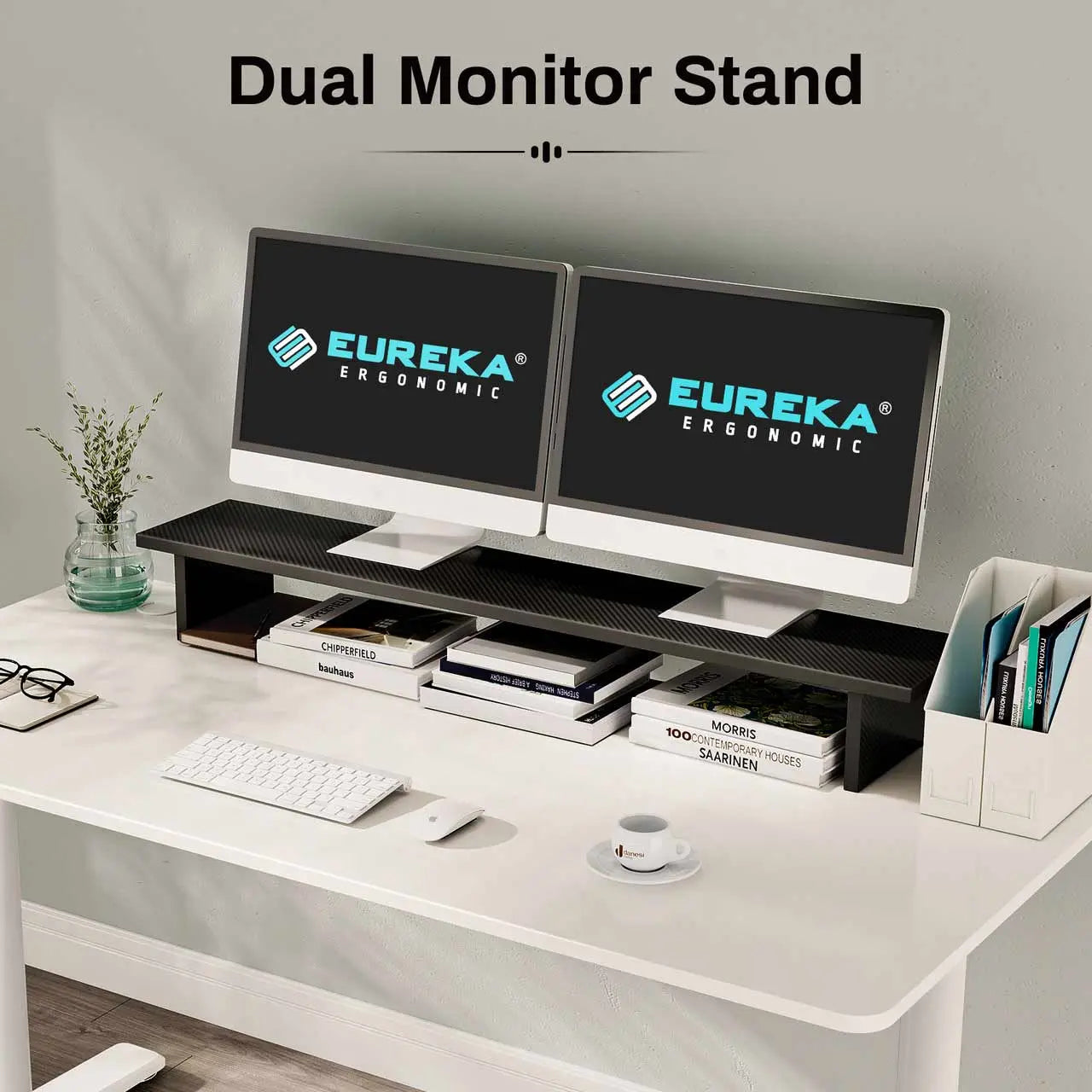 Premium Carbon Fiber Dual Monitor Stand - Adjustable Height & Tilt for 13-32 inch Screens - Perfect for Home Office, Gaming & Workspace Setup