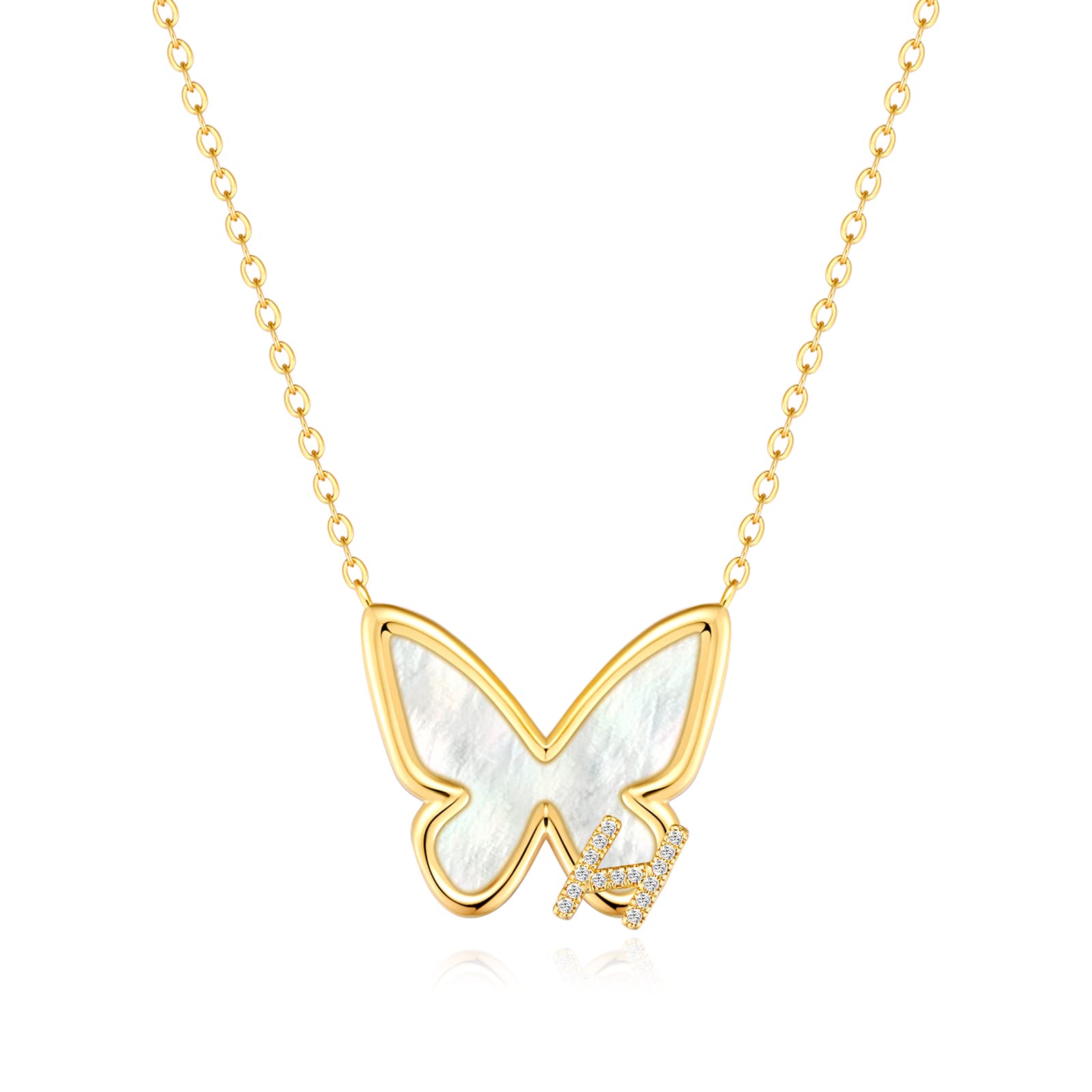 FONKUP 14K Gold Plated Butterfly Initial Necklace - Personalized Name Pendant for Women, Trendy Cute Jewelry Gift for Birthday, Anniversary, Valentine's Day | Elegant Everyday Wear & Special Occasion Accessory