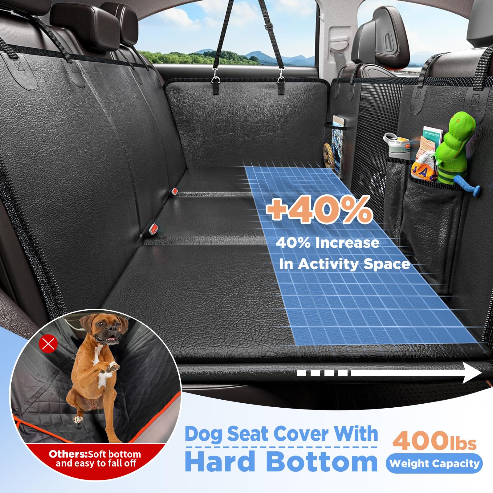 **2025 Upgraded Waterproof Dog Car Seat Cover – Hard Bottom Back Seat Extender for Dogs, Anti-Scratch & Easy to Clean – Safe & Durable for Travel, Road Trips & Daily Commute (Black)**