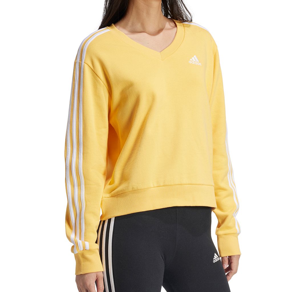Adidas Women's Essentials V-Neck Sweatshirt - Soft Cotton Blend Pullover for Casual Wear, Gym & Lounge