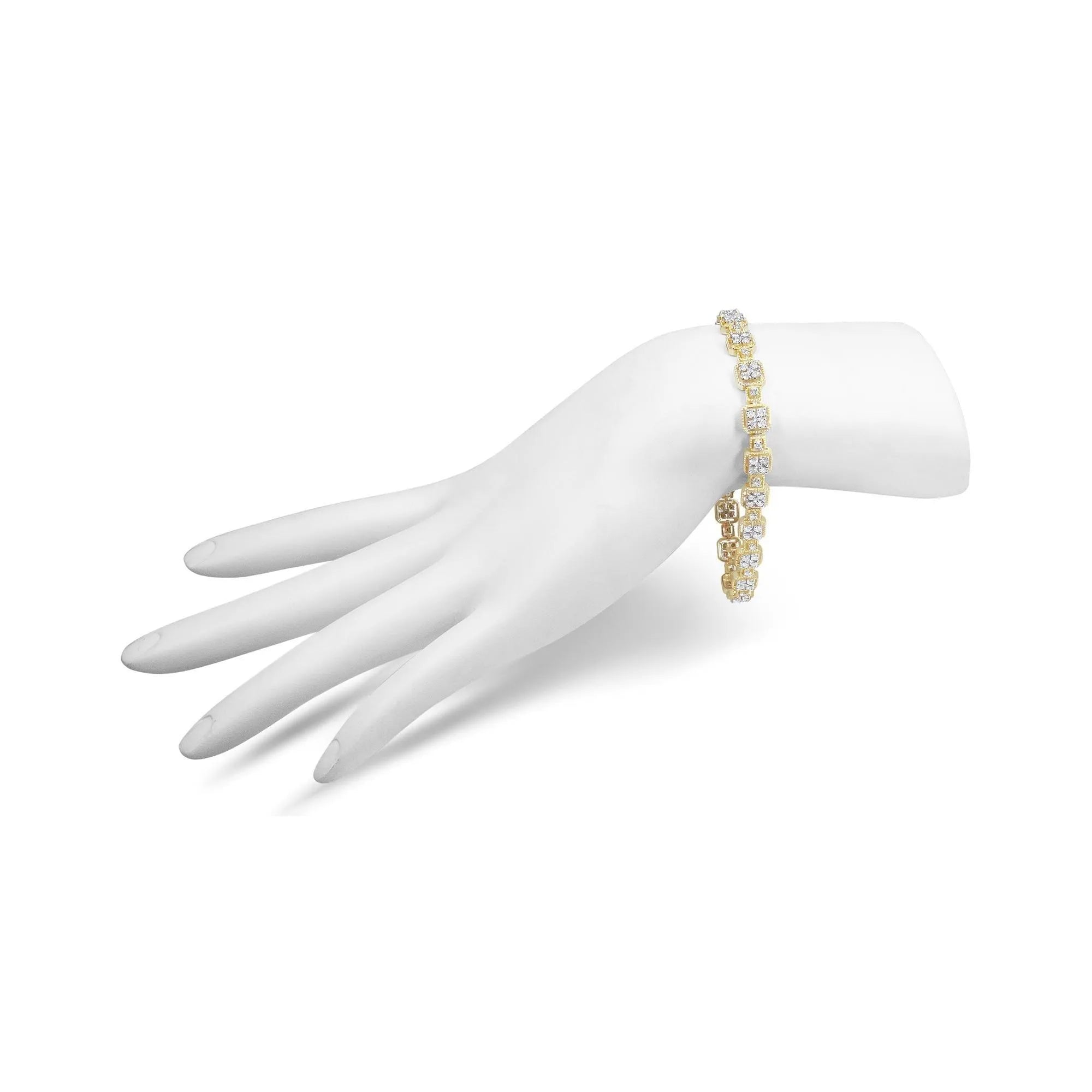 10K Yellow Gold 2.0 Carat Diamond Square Link Bracelet for Women - I1 Clarity, J-K Color - Elegant Jewelry Gift for Anniversary, Birthday & Special Occasions