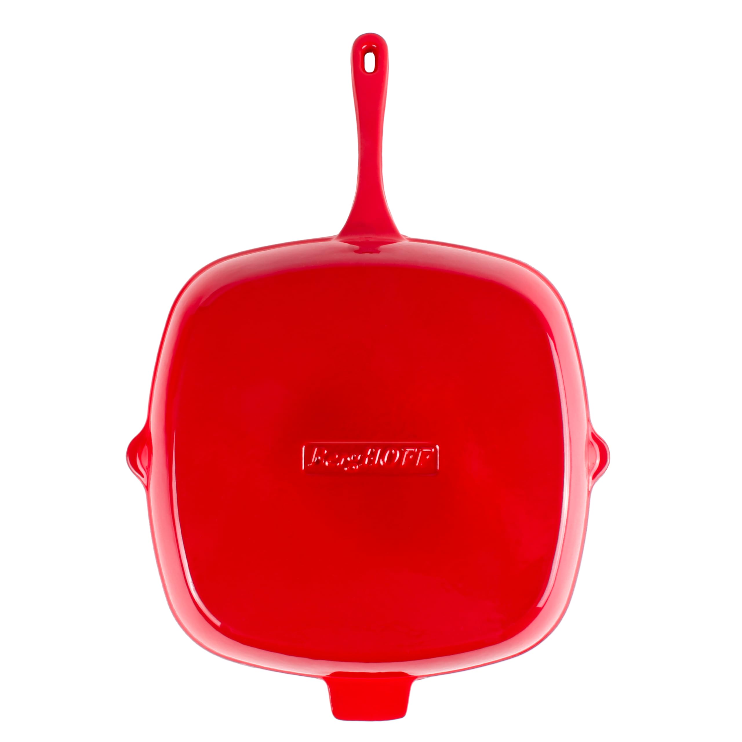 Berghoff Neo 11 Inch Red Cast Iron Grill Pan - Heavy Duty Skillet for Steak, Chicken & Vegetables - Perfect for Stovetop, Oven & Outdoor Cooking