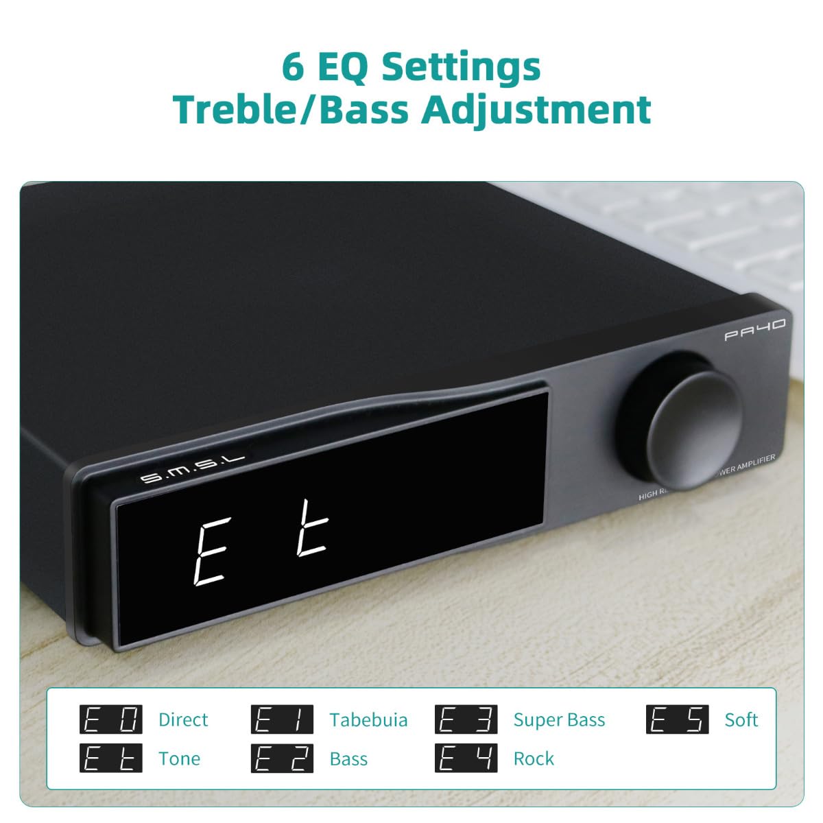 SMSL PA40 Class D Power Amplifier - 165W x 2 Stereo HiFi Audio Amplifier with MA5332 Chip, EQ, Bass & Treble Control, Built-in Power Supply for Passive Speakers - Perfect for Home Theater, Studio Monitor, and Audiophile Sound Systems
