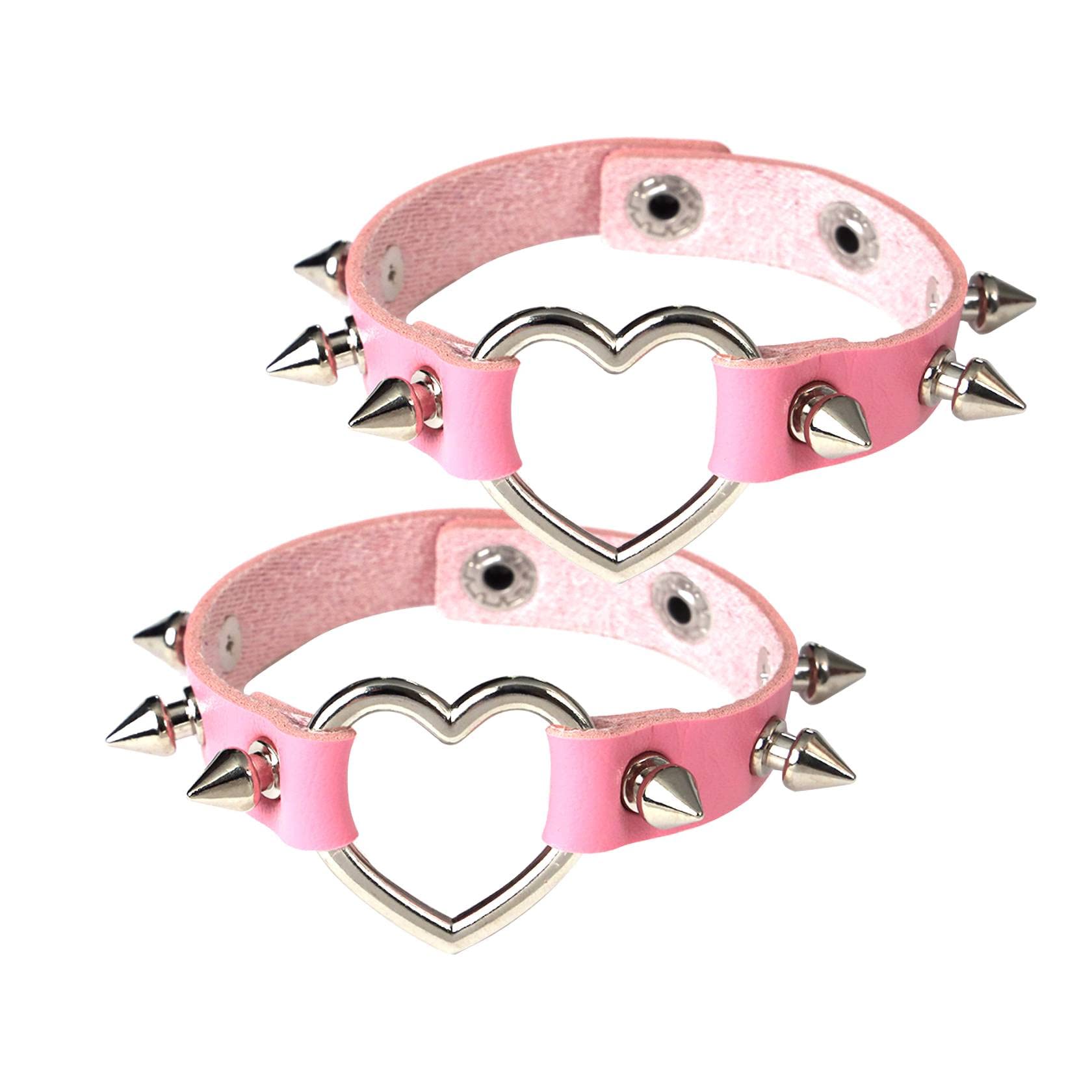 MILAKOO Punk Bracelets for Women & Men - Heart Shaped PU Leather Gothic Wristbands with Spikes, Vintage Style Cuffs - Perfect for Rock Concerts, Halloween Costumes & Alternative Fashion