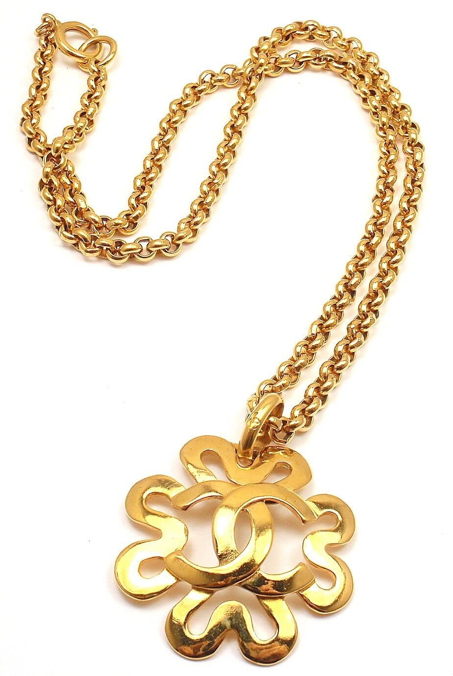 Authentic Chanel Vintage Gold Tone Logo CC Daisy Necklace - Elegant & Timeless Jewelry for Women, Perfect for Parties, Weddings & Special Occasions