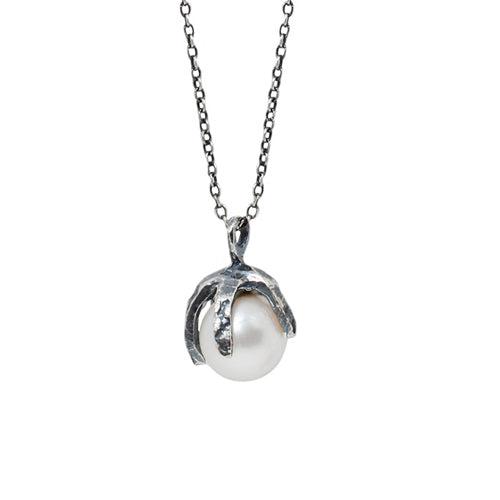 Elegant Baroque White Akoya Pearl Drop Pendant Necklace with Silver Claw Setting & Chain - Perfect for Weddings, Parties & Special Occasions