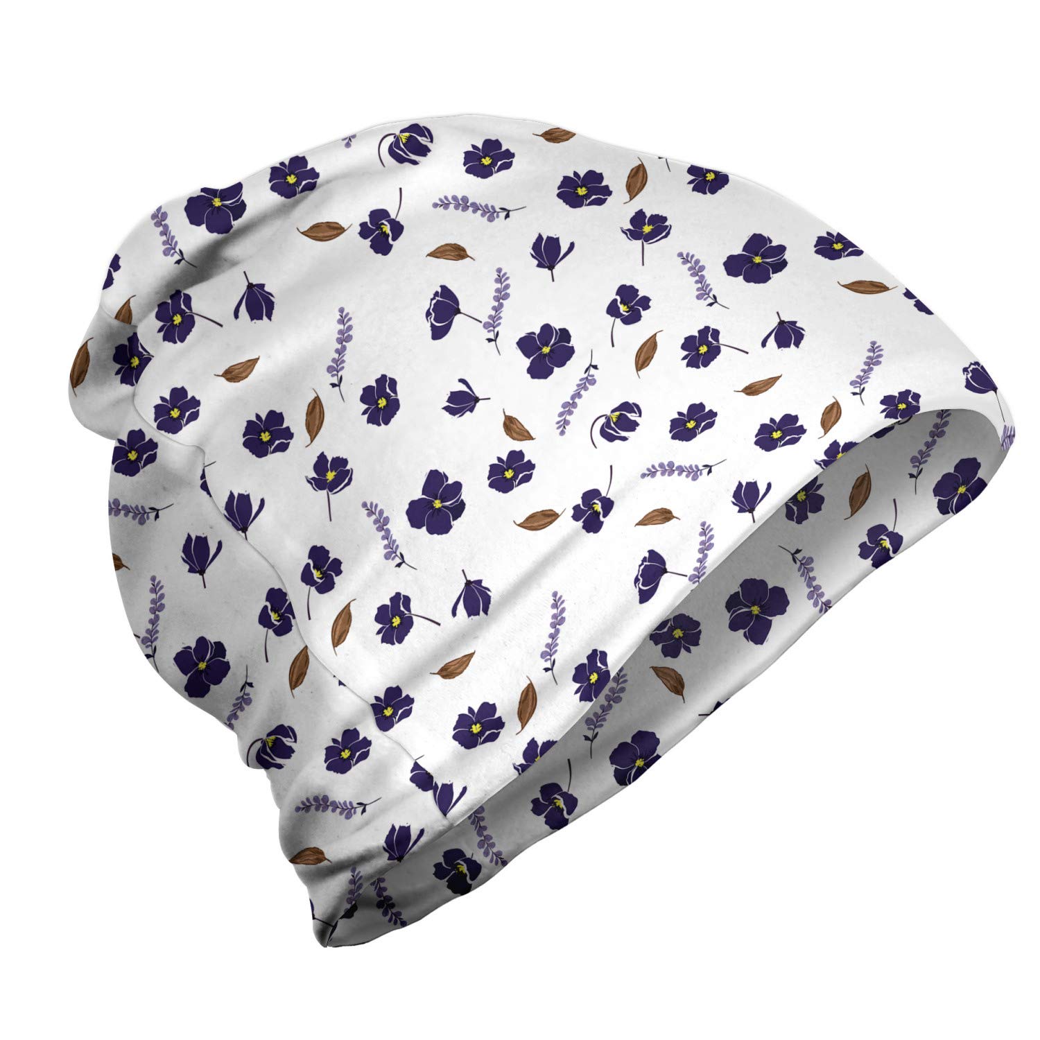 Ambesonne Unisex Beanie Hat - Stylish Blooming Flowers Design for Men & Women - Warm Knit Winter Cap for Hiking, Camping & Outdoor Activities