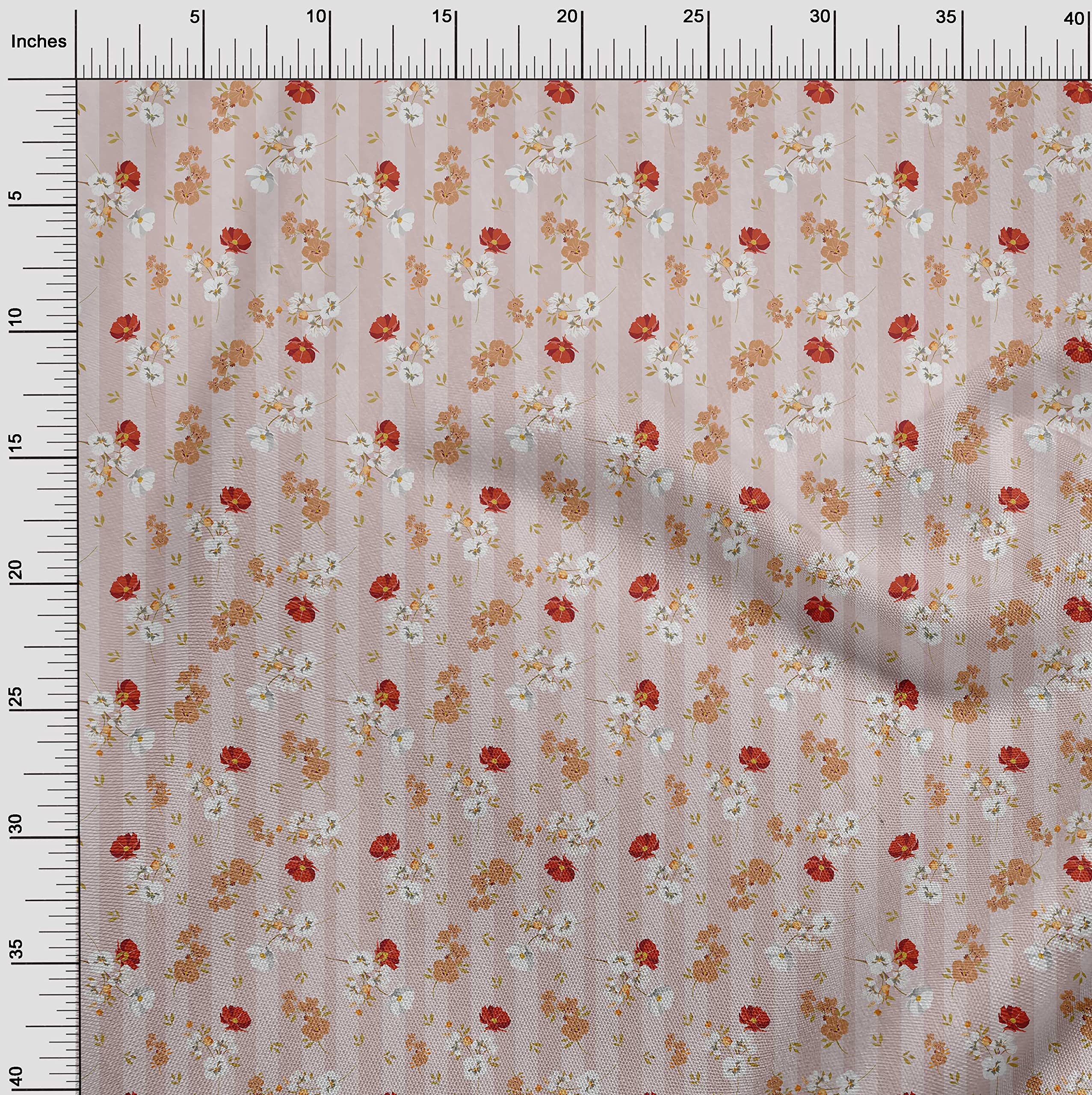 oneOone Viscose Chiffon Fabric - Dusty Pink Floral Printed DIY Sewing Material (42