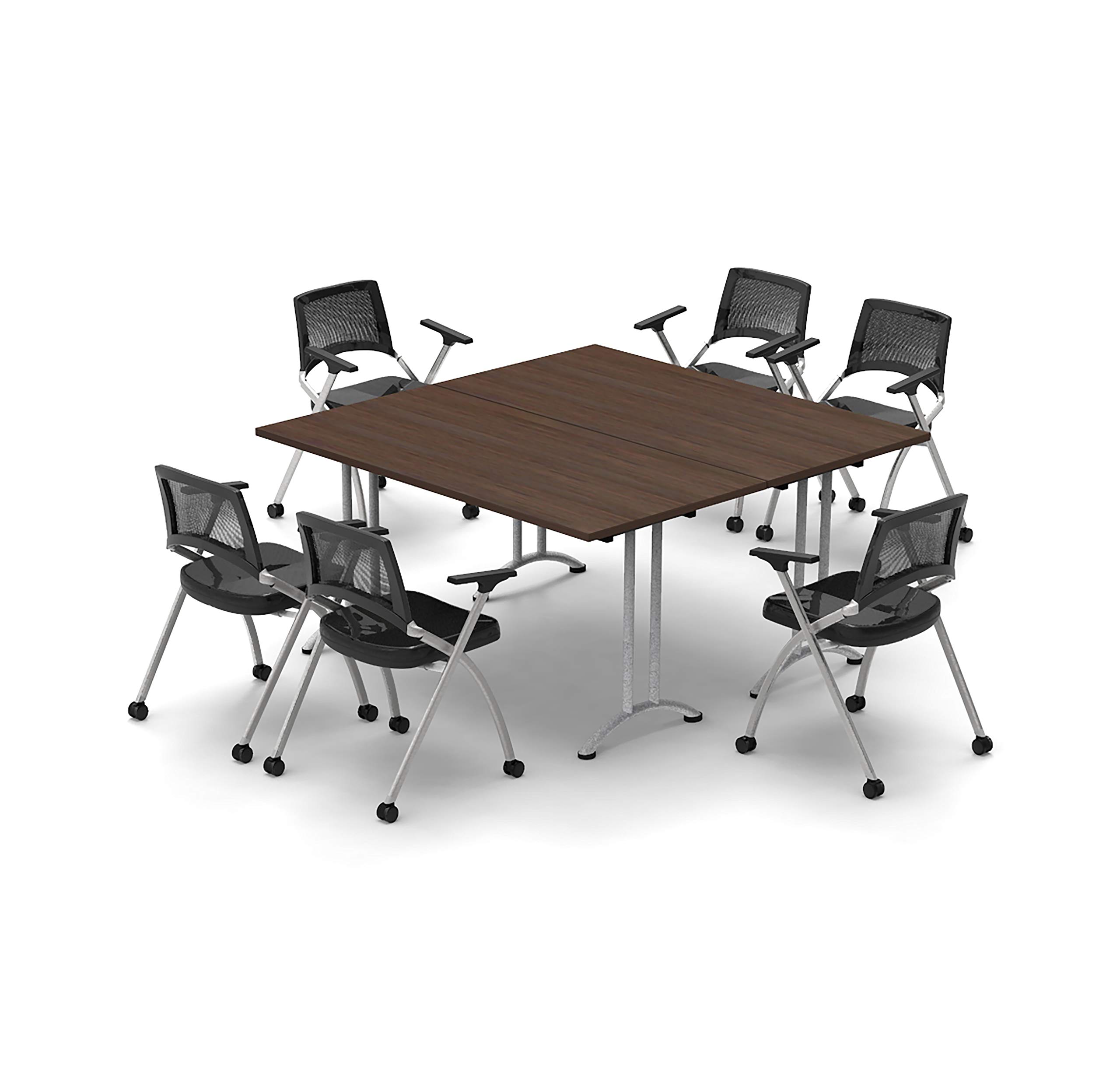 6-Person Folding Conference Table Set with Chairs - Model 7282, 8-Piece Java Color - Portable Meeting, Seminar & Classroom Furniture (Ideal for Small Offices, Events & Temporary Workspaces)