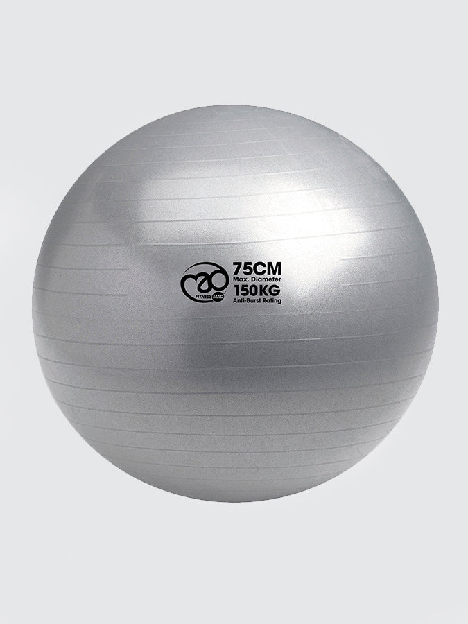Premium Anti-Burst 75cm Swiss Yoga Ball with Pump - Silver | Ideal for Home Workouts, Pilates, Core Training & Physical Therapy