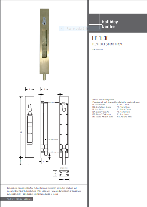 HB 1830 Flush Bolt Round Throw with 1/2 Inch Cylinder - Heavy Duty Door Lock for Commercial & Residential Security | Perfect for Office, Home Entry, and Storage Room Doors