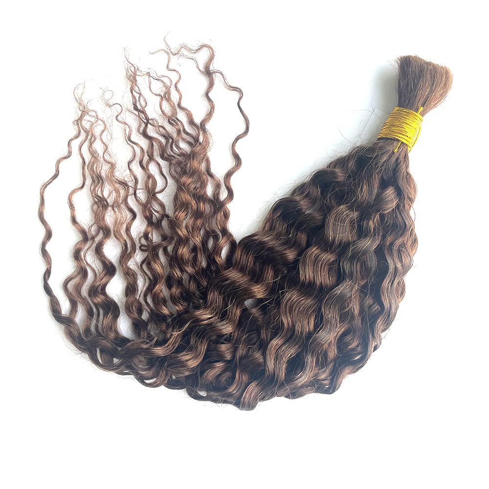 100% Unprocessed Mongolian Virgin Human Hair Extensions - Deep Curly Bulk Hair Weaving for Braiding (2 Bundles, #4 Color, 18 Inch, 100g Each) | Perfect for Protective Styles, Weaves & Natural Hair Blending
