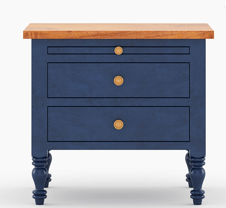 Hand Carved Blue Nightstand - Solid Wood Bedside Table with Drawer for Bedroom, Living Room, or Guest Room - Perfect for Storage & Decor