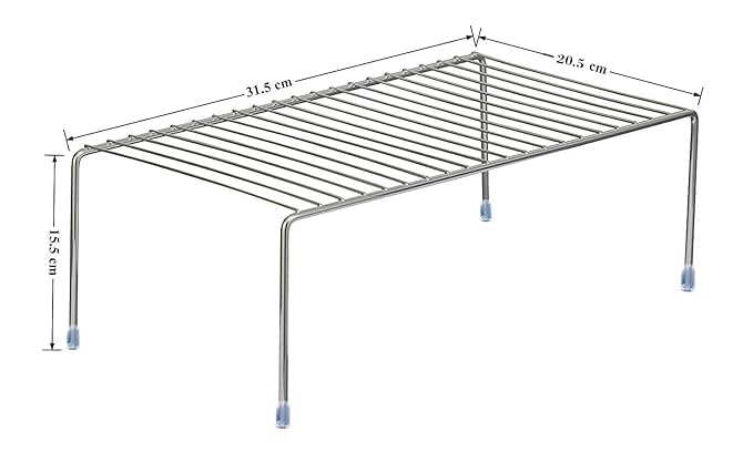 NH10 DESIGNS Stainless Steel Expandable Dish Rack & Storage Shelf - Stackable, Adjustable Kitchen Organizer for Cabinets & Countertops (2-Pack) - Perfect for Small Spaces, Dish Drying & Utensil Storage