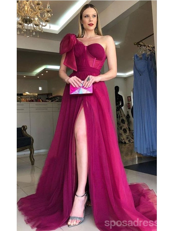 Elegant Red A-Line High Slit One Shoulder Long Prom Dress for Women - Perfect for Evening Gala, Homecoming, and Formal Events