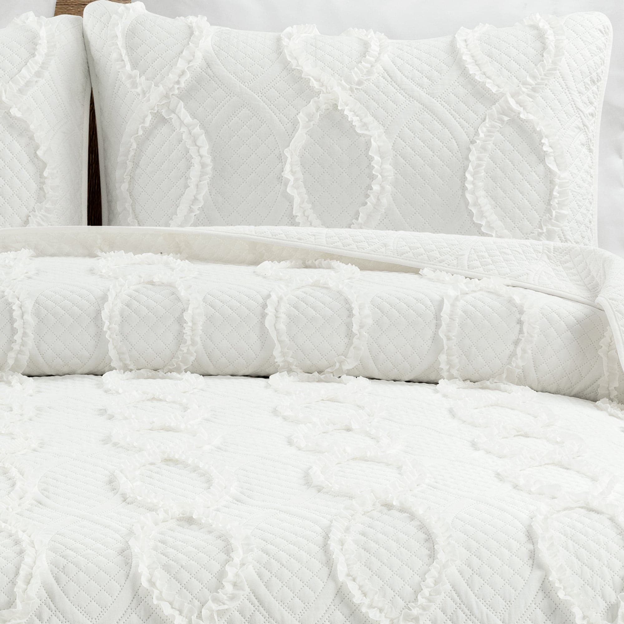 Avon Textured Ruffle Quilt 3-Piece Bedding Set - Soft & Stylish Comforter, Pillow Shams & Bed Skirt for Cozy Bedroom Decor