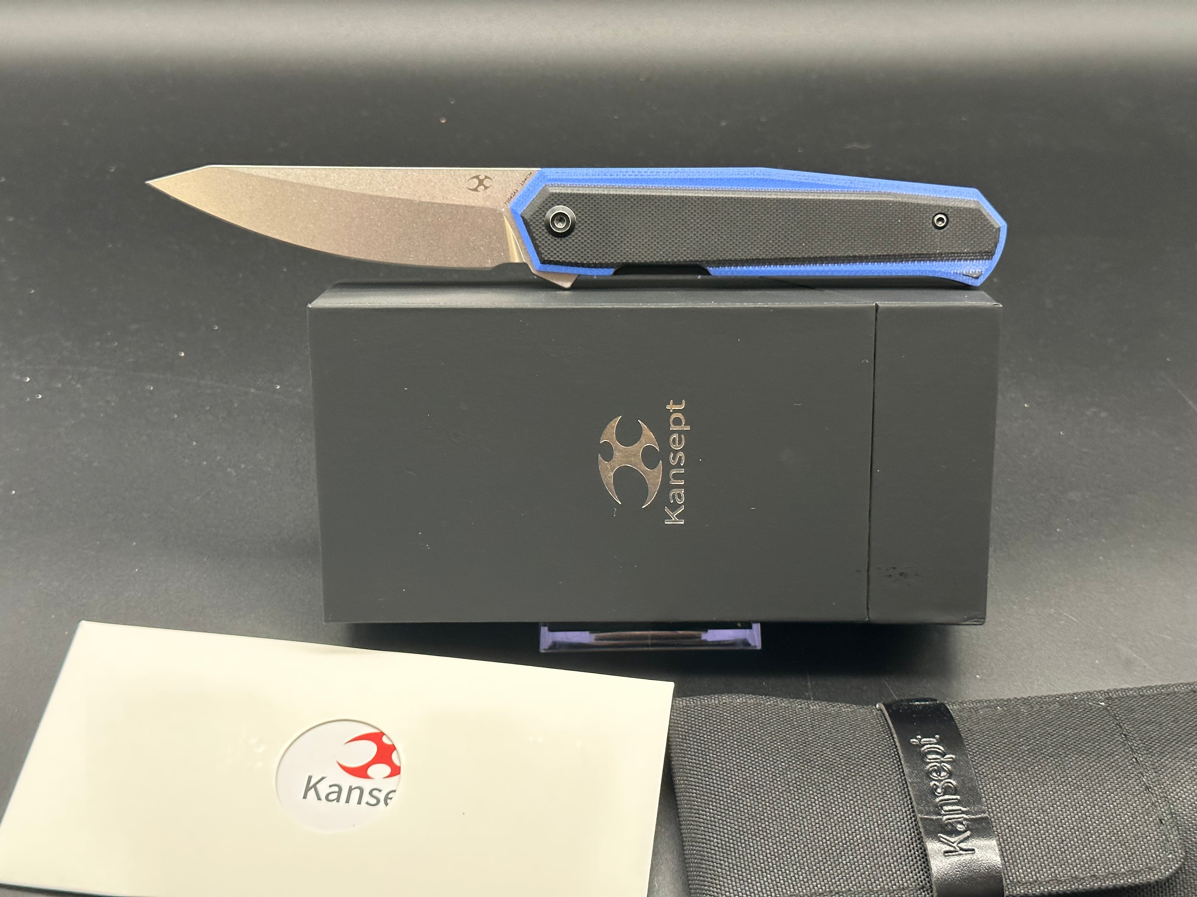 KANSEPT INTEGRA Folding Knife - Blue/Black G10 Handle, 154CM Stainless Steel Blade - Perfect for EDC, Camping & Outdoor Adventures
