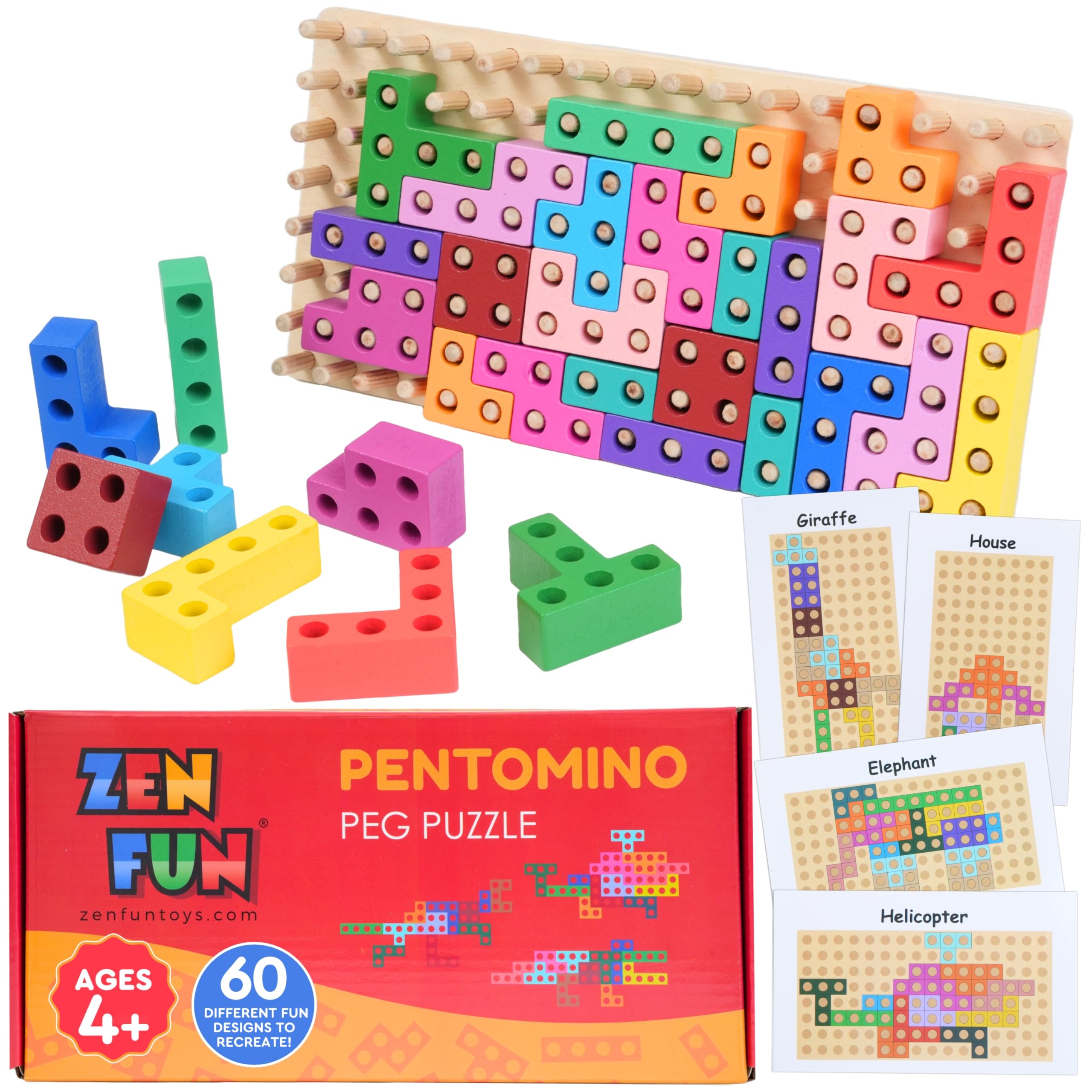 Montessori Wooden Animal Block Puzzle for Kids Ages 4+ | Spatial Intelligence Learning Toy | 60 Design Cards & Peg Puzzle for Creative Play | Perfect for Homeschooling, Classroom & Early Childhood Development