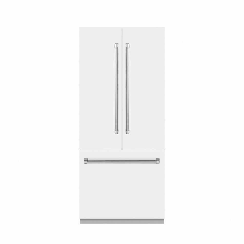 ZLINE 36 Inch French Door Built-In Bottom Freezer Refrigerator - 19.6 cu.ft Capacity, Water Dispenser & Ice Maker, White Matte Exterior with Graphite Gray Interior (GRBIV WM 36) - Perfect for Modern Kitchens, Open Concept Homes & Gourmet Cooking