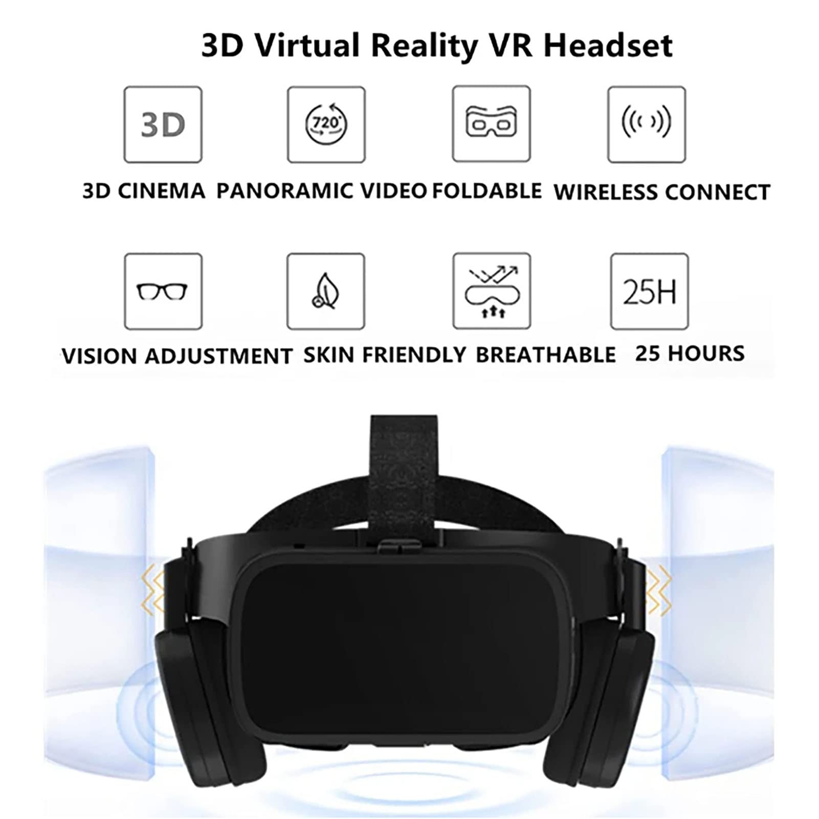 3D VR Headset with Bluetooth - Virtual Reality Glasses for Movies & Gaming - Metaverse Compatible - Works with iPhone & Android Phones 4.7
