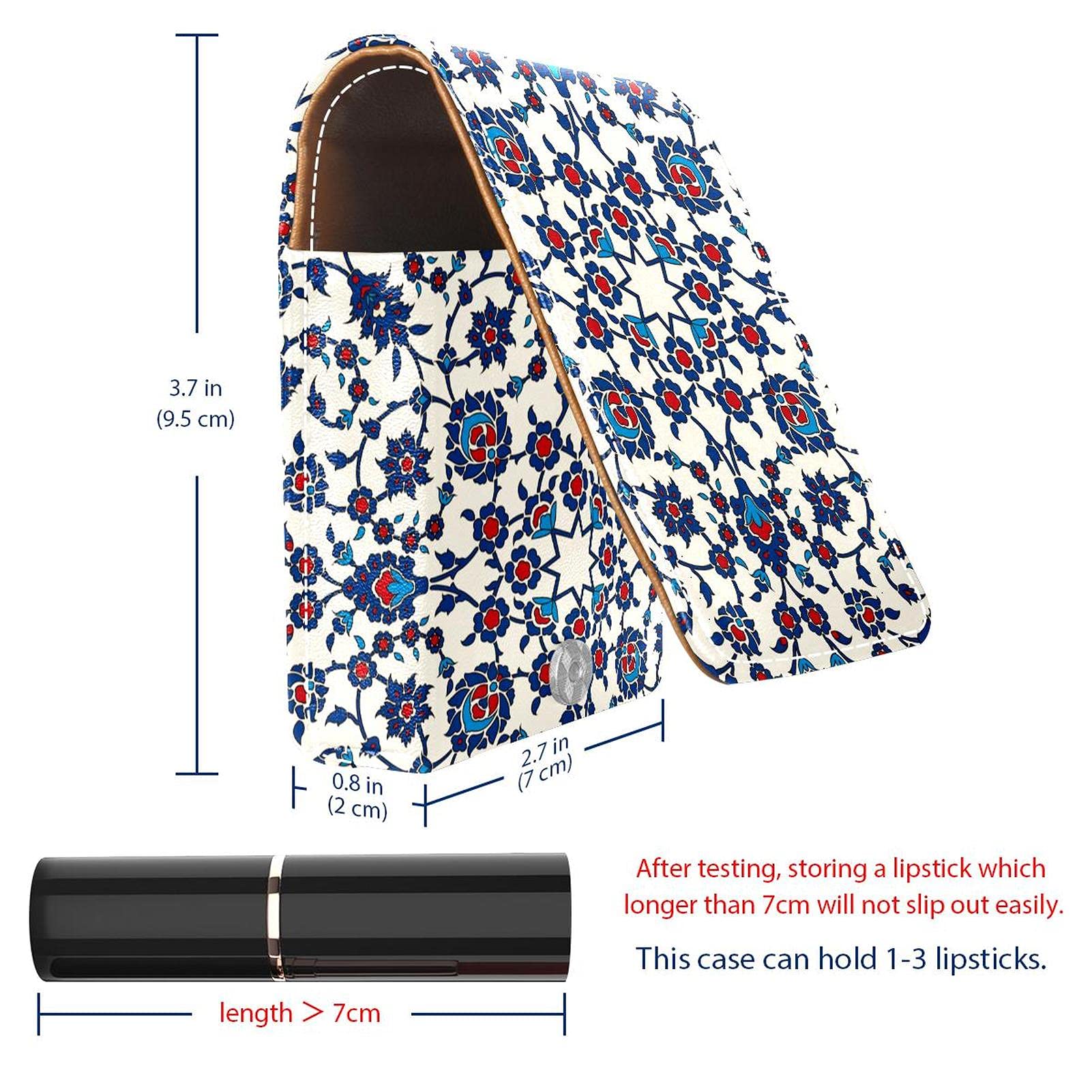 Elegant Arabesque Portable Lipstick Organizer with Mirror - Mini Makeup Bag Holds 3 Lipsticks - Perfect for Travel, Purse & On-the-Go Touch Ups