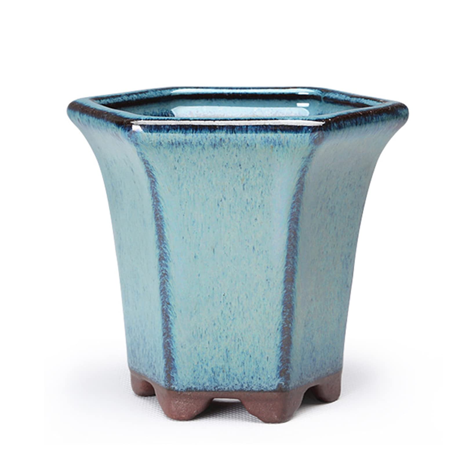 VALINK Glazed Ceramic Succulent Planter with Drainage Hole - Modern Polygonal Flower Pot for Indoor & Outdoor Plants - Perfect for Home, Office, Garden Decor