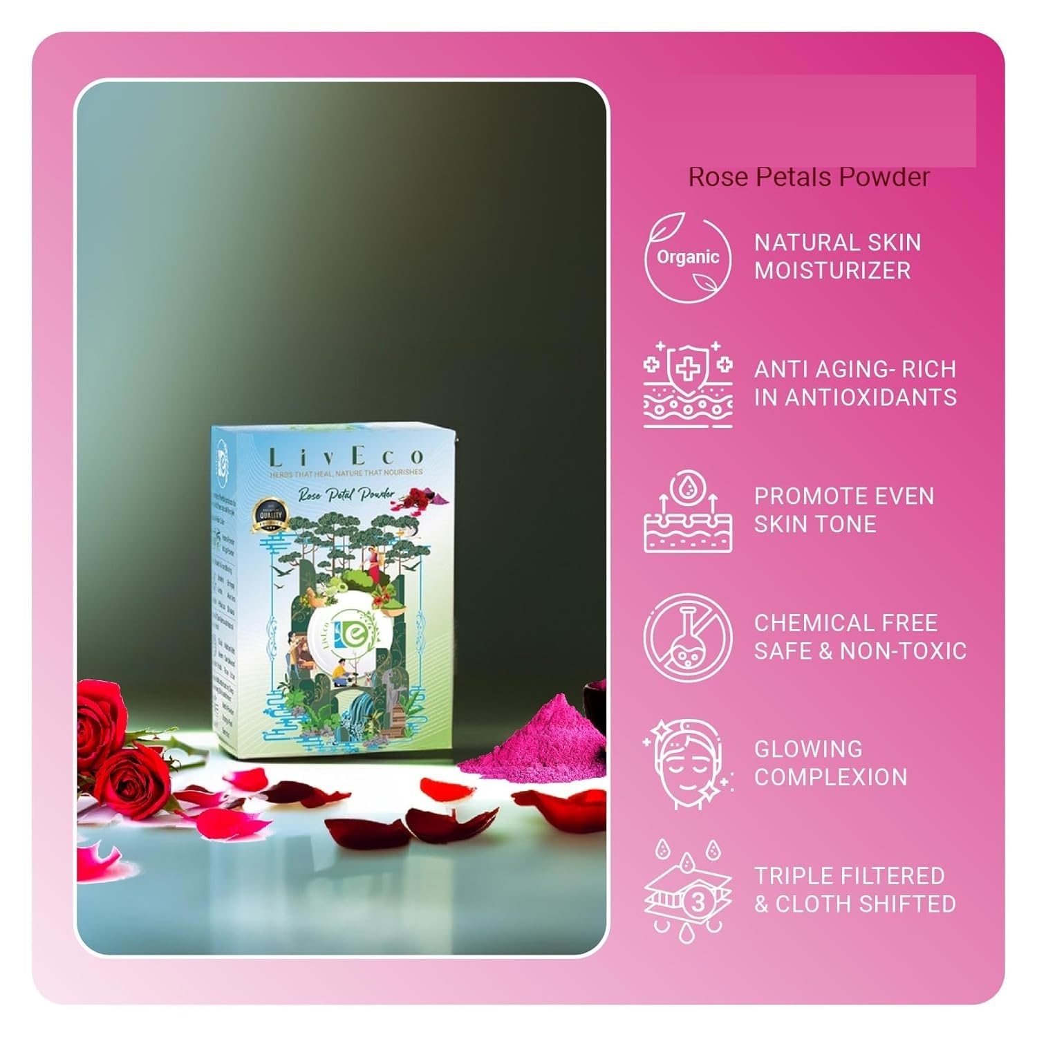 Organic Rose Petal Powder for DIY Face Masks | 150g Natural Skin Rejuvenation Treatment - Hydrating & Brightening Facial Pack for Glowing Skin | Perfect for Spa Days & At-Home Skincare Routines