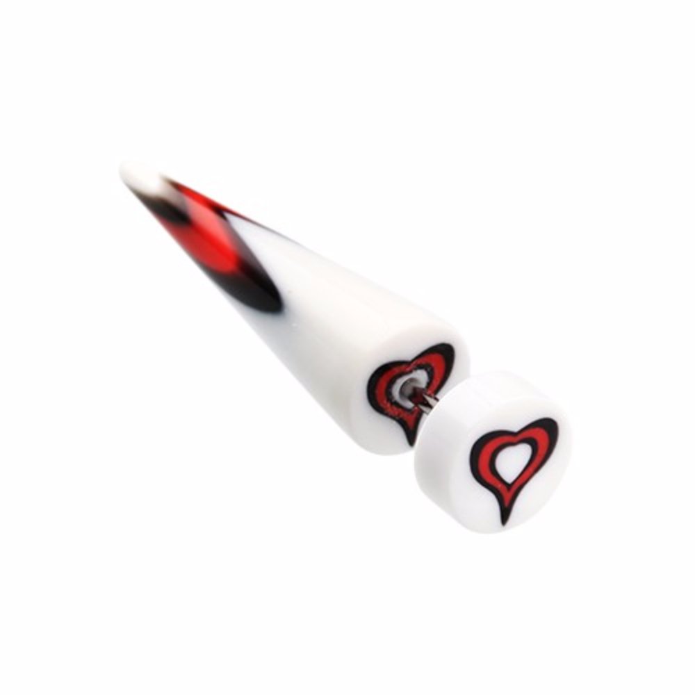 Retro Heart UV Acrylic Fake Tapers - WildKlass Fake Ear Gauges for Women & Men (Pair) - Perfect for Punk, Goth & Alternative Fashion Styles