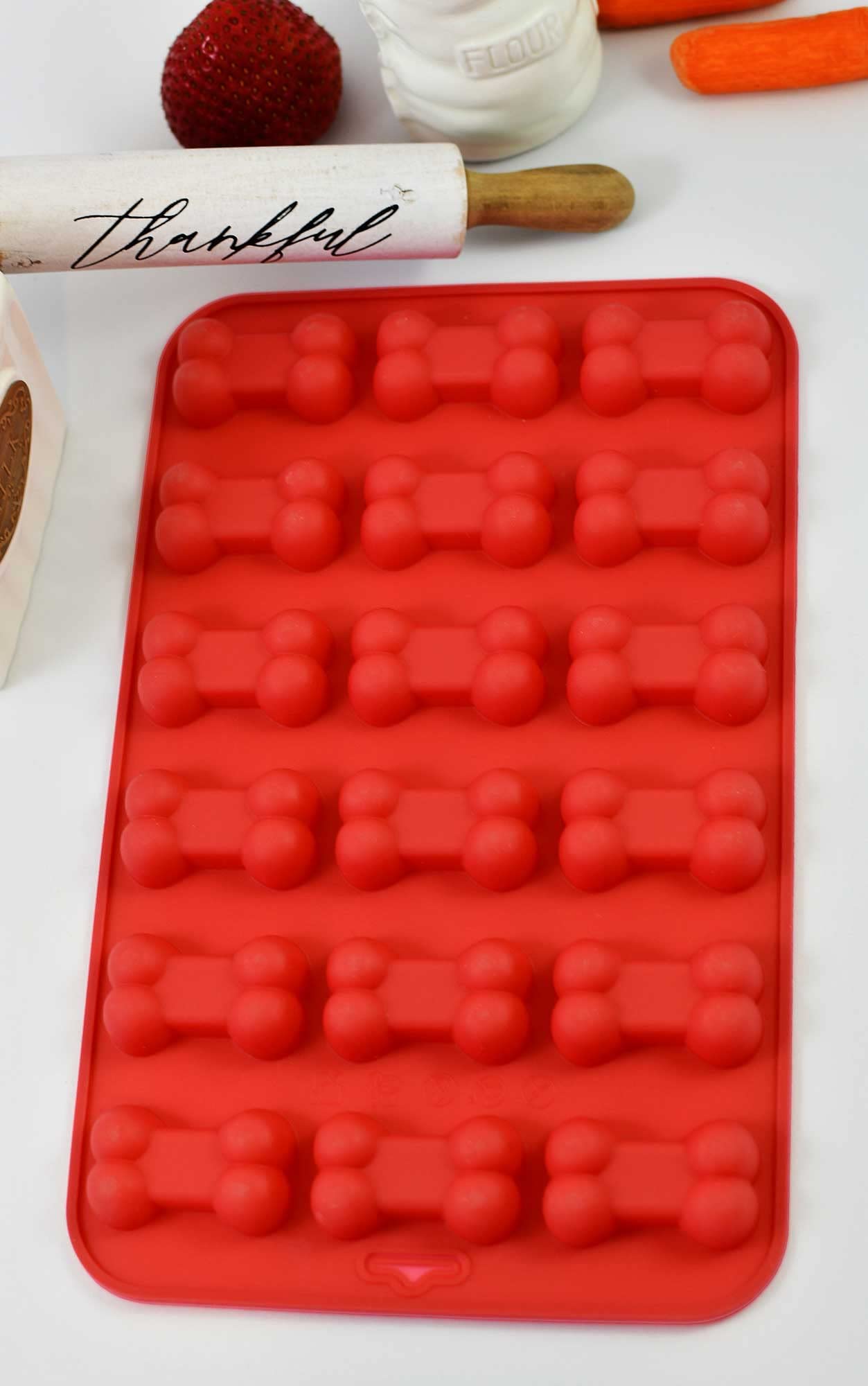 Reusable Silicone Dog Bone Paw Mold for Homemade Treats - Microwave & Freezer Safe - Perfect for DIY Dog Biscuits & Baking (Red)