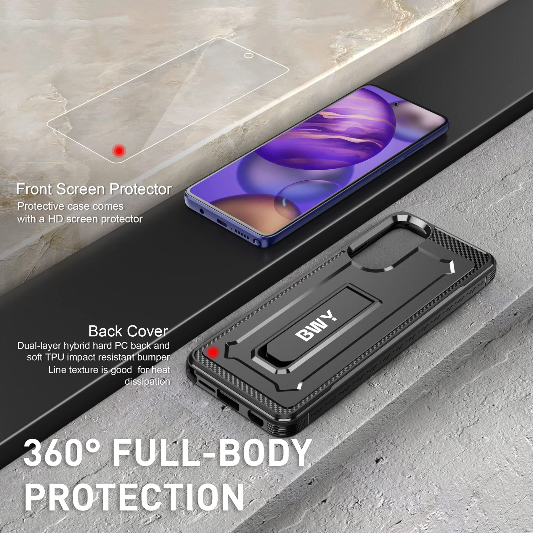 Military Grade Shockproof Case for Motorola Moto G Stylus 5G 2022 | Heavy Duty Protective Cover with Built-in Screen Protector & Foldable Kickstand | Perfect for Outdoor Activities, Work & Travel (Black)