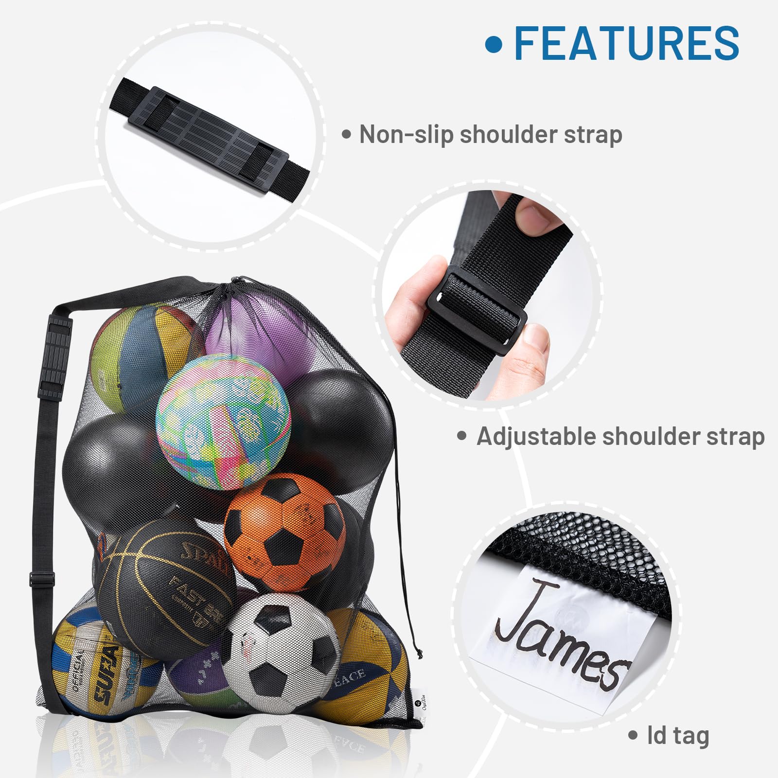 OrgaWise Heavy Duty Mesh Ball Bag for Basketball Soccer Volleyball - School Home Park Use