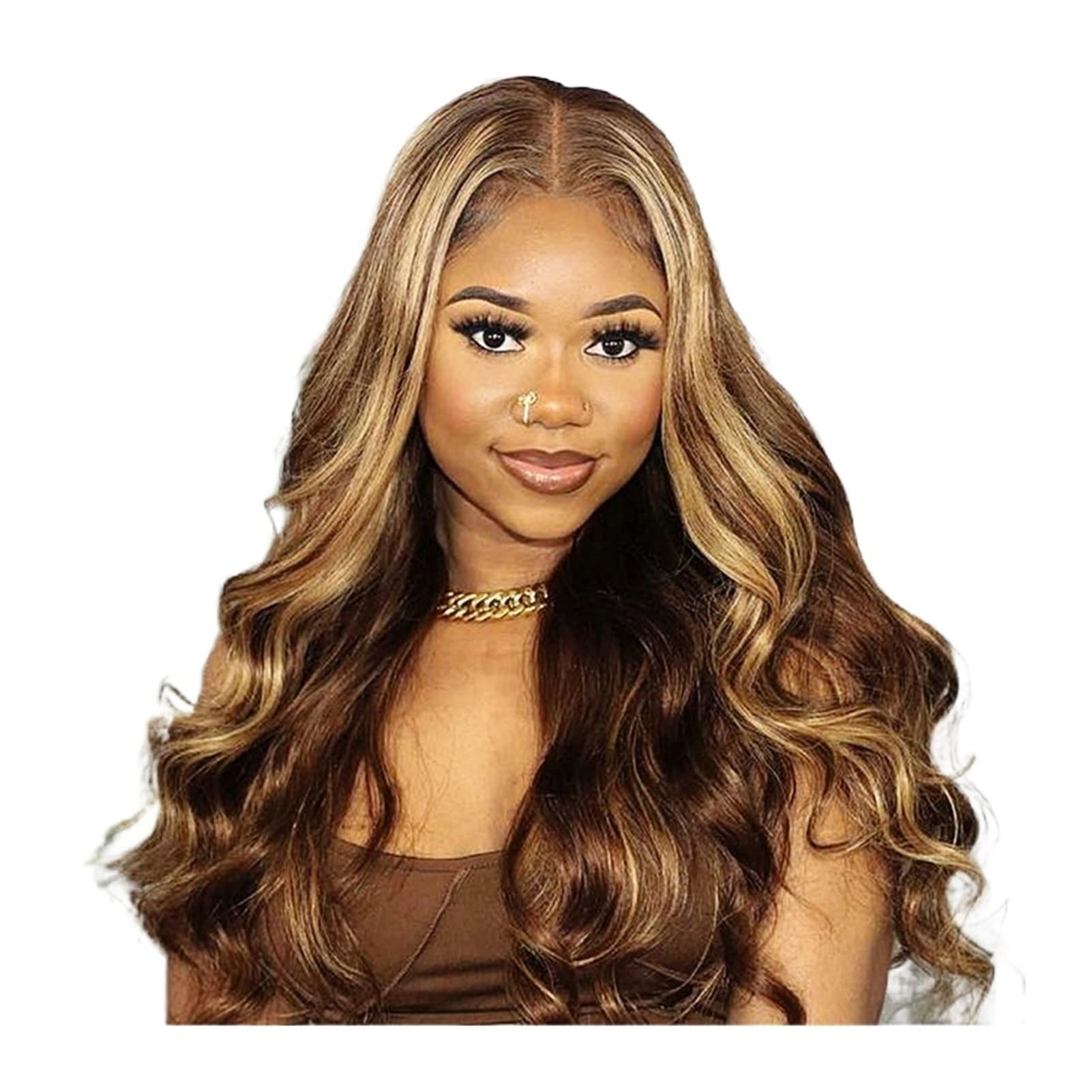 TOMYEUS Brazilian Human Hair Wigs for Women - 180% Density Body Wave Lace Front Wig with Highlight Blonde T-Part | Natural Looking & Comfortable | Perfect for Daily Wear, Parties, Cosplay & Special Occasions