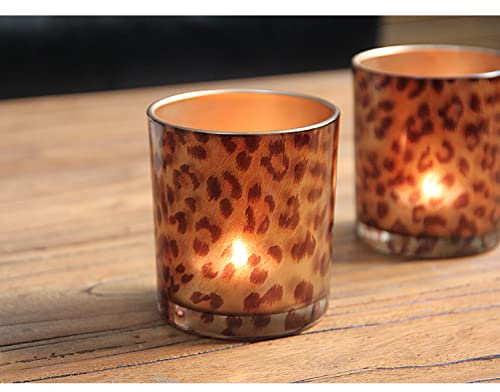KiaoTime Leopard Print Glass Candle Holder - Tealight Stand, Fragrance Warmer, Candlestick Cup for Home, Wedding, Anniversary Table Decor - Perfect for Romantic Dinners, Spa Relaxation & Holiday Centerpieces