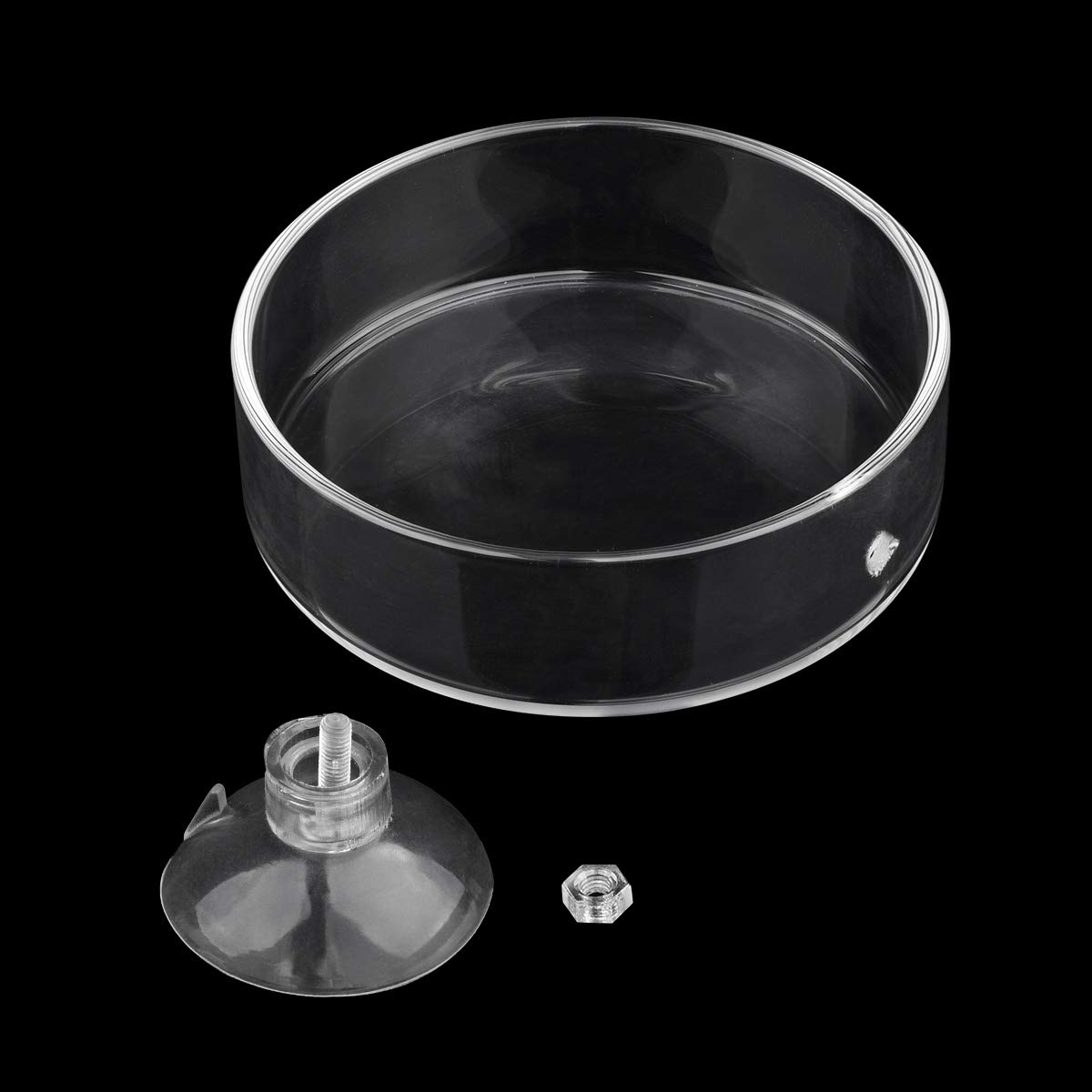 Premium Clear Aquarium Glass Feeder Dish - 65mm Round Shrimp Food Tray with Suction Cup to Prevent Fish Tank Food Spreading | Ideal for Feeding Shrimp, Bettas & Small Fish in Freshwater & Saltwater Tanks